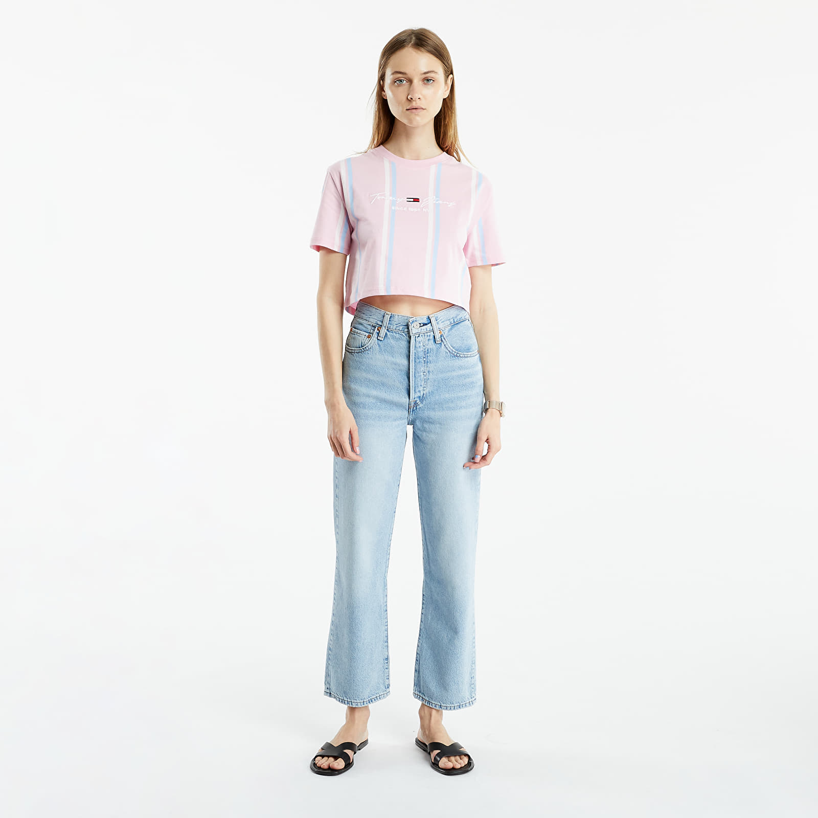Tričká Tommy Jeans Stripe 2 Crop Tee Romantic Pink/ Stripe