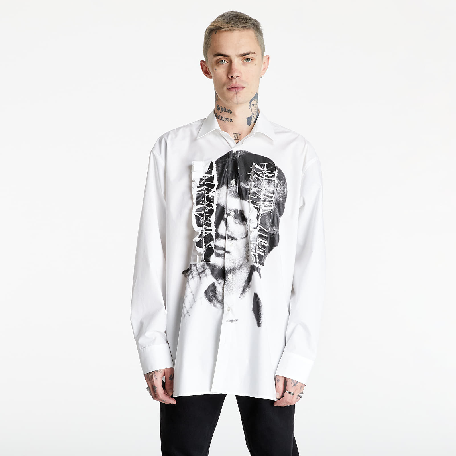 Koszule RAF SIMONS Big Shirt With Ruffles And Print On Top White