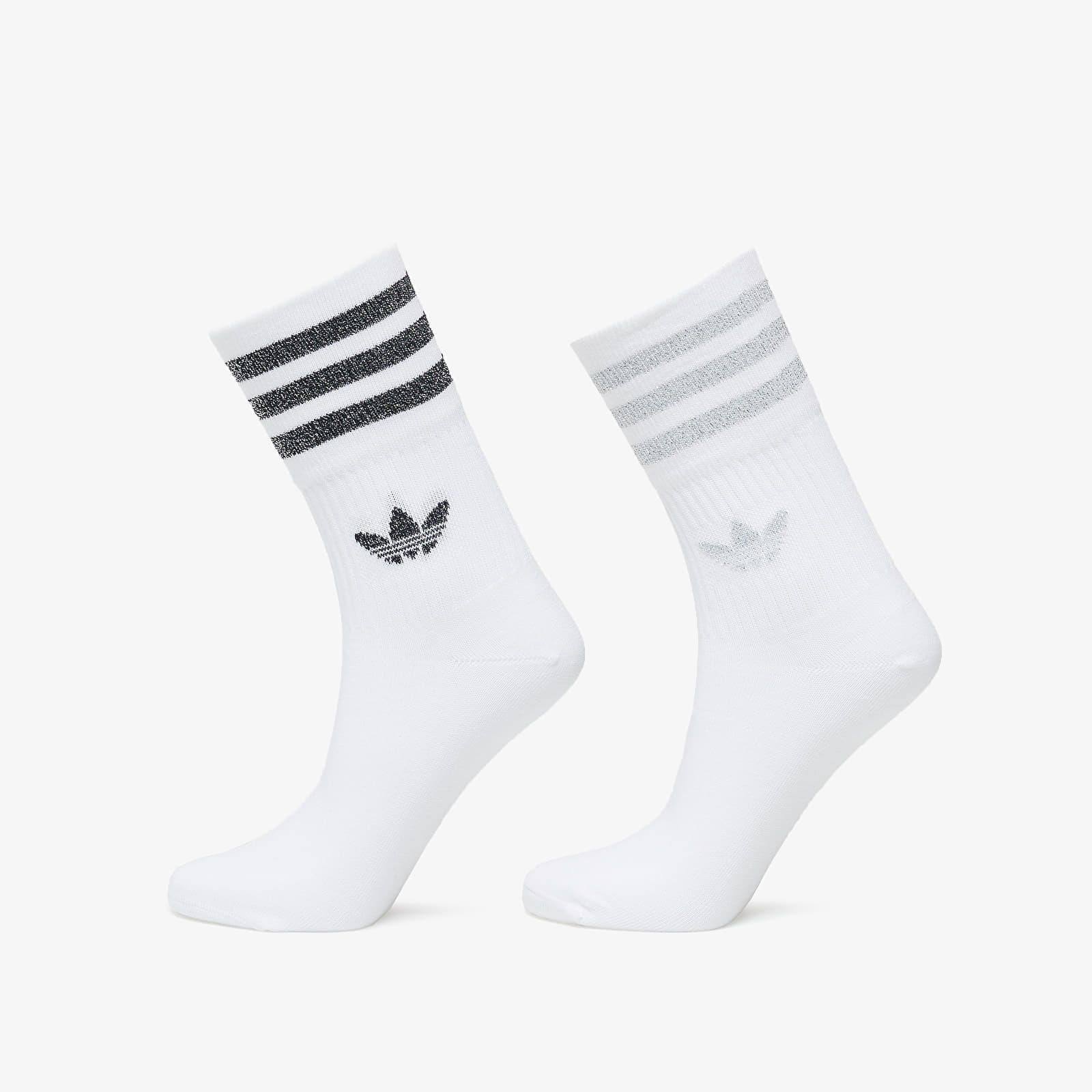 Bežné ponožky adidas Originals Mid-Cut Glitter Crew Socks 2 Pairs White/ Silver Met.