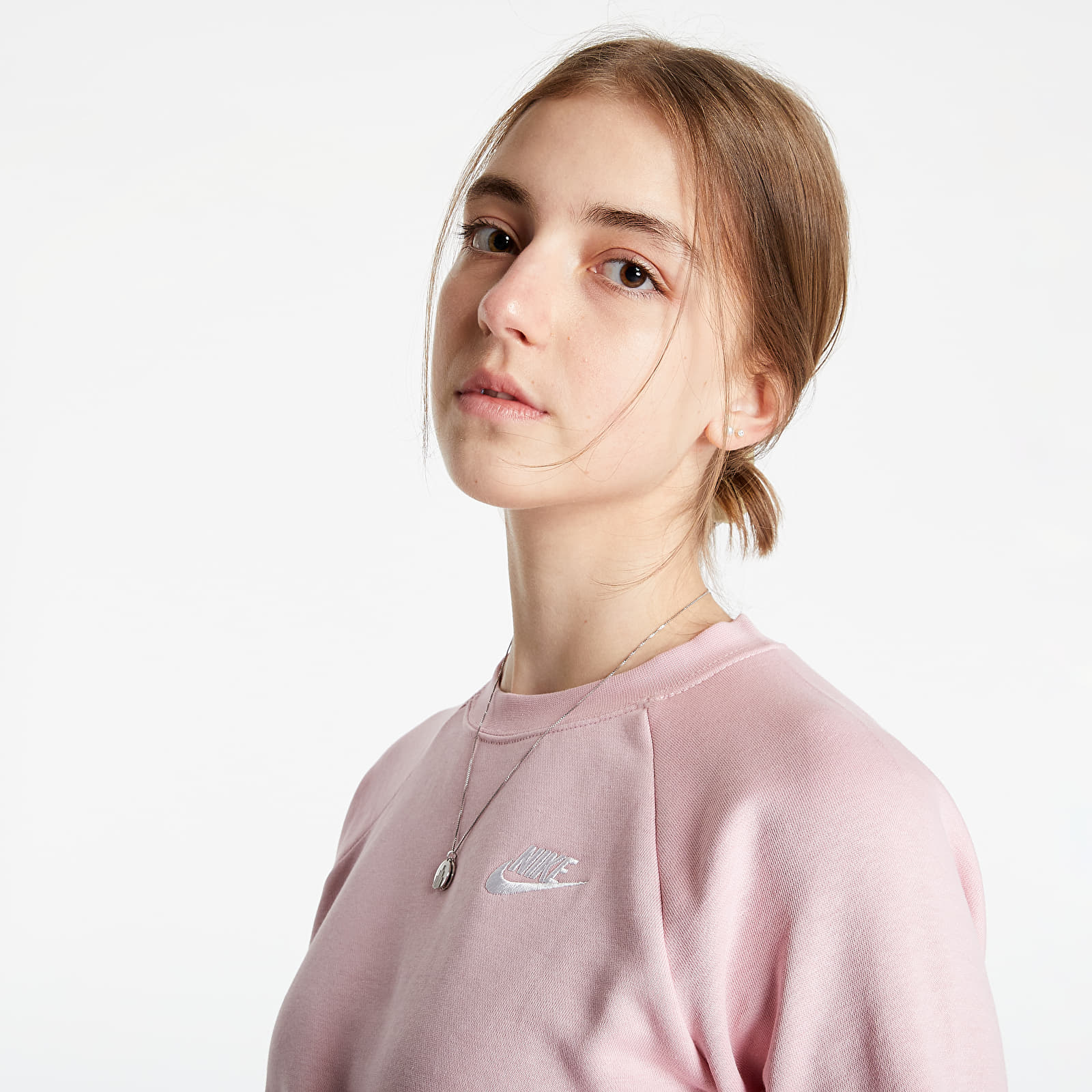 Kapucnis pulóverek és pulcsik Nike Sportswear Essential Women's Fleece Crew Pink Glaze/ White