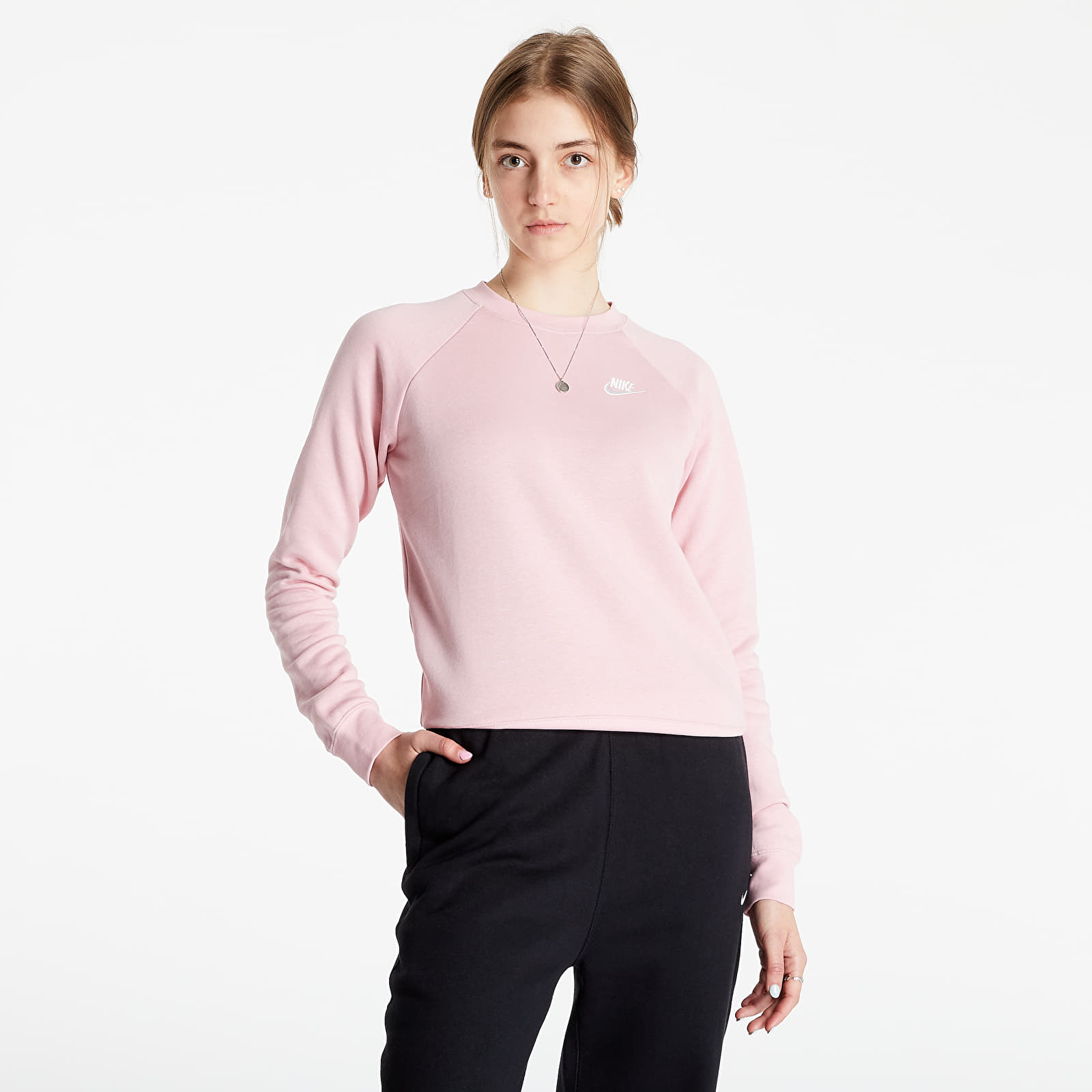 Kapucnis pulóverek és pulcsik Nike Sportswear Essential Women's Fleece Crew Pink Glaze/ White
