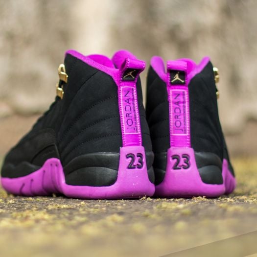 Women s shoes Jordan Air 12 Retro GS Black Metallic Gold Star Hyper Violet Footshop