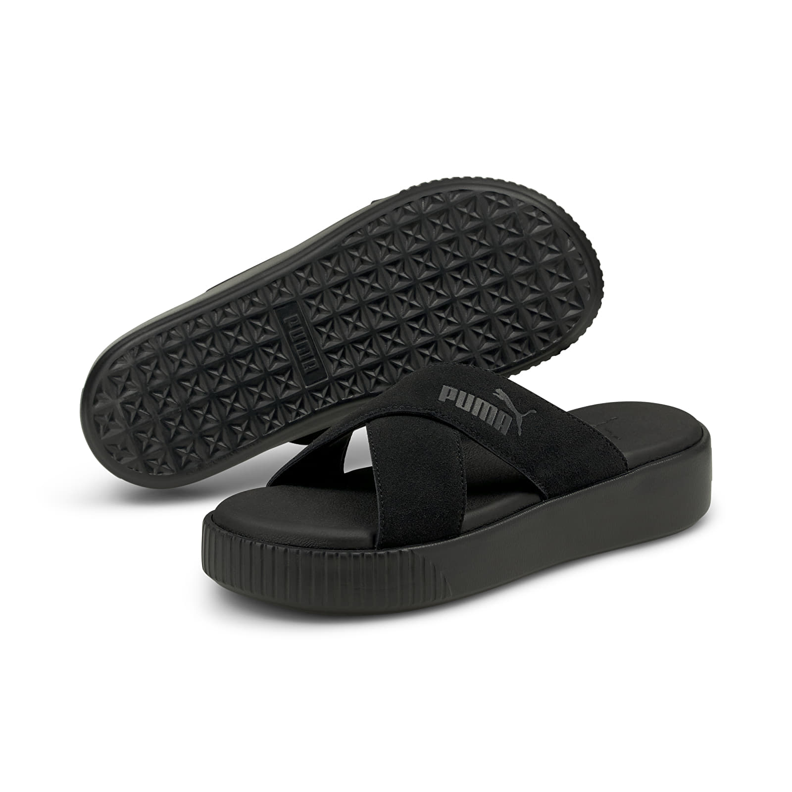 Black puma platform slides shop