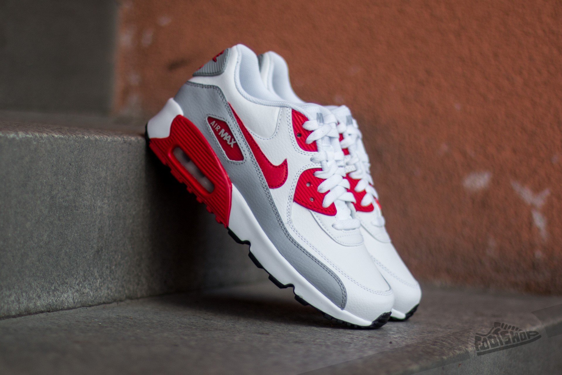 Dětské tenisky a boty Nike Air Max 90 Leather (GS) White/ University Red-Wolf Grey-Black