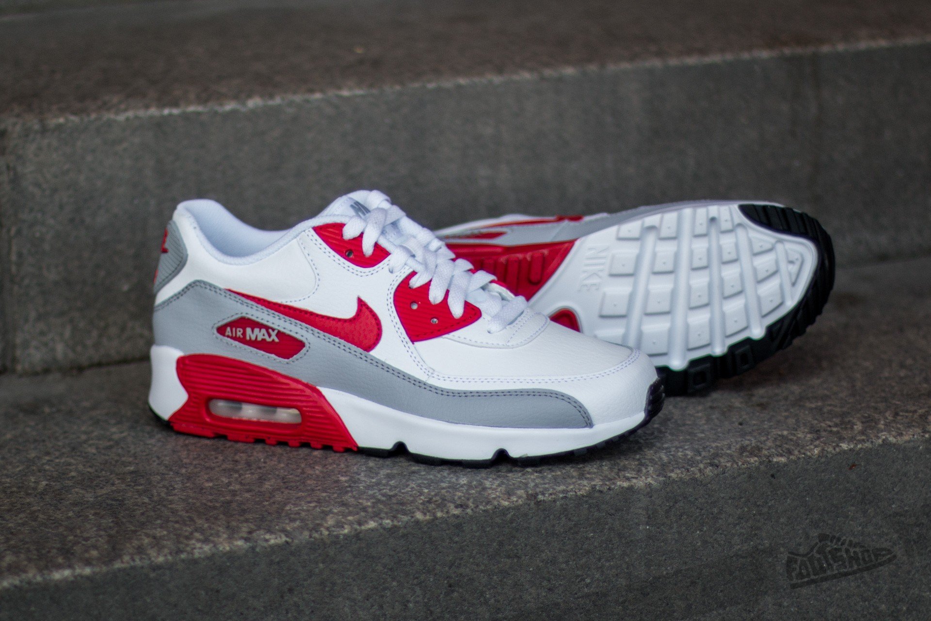 Otroške superge in čevlji Nike Air Max 90 Leather (GS) White/ University Red-Wolf Grey-Black