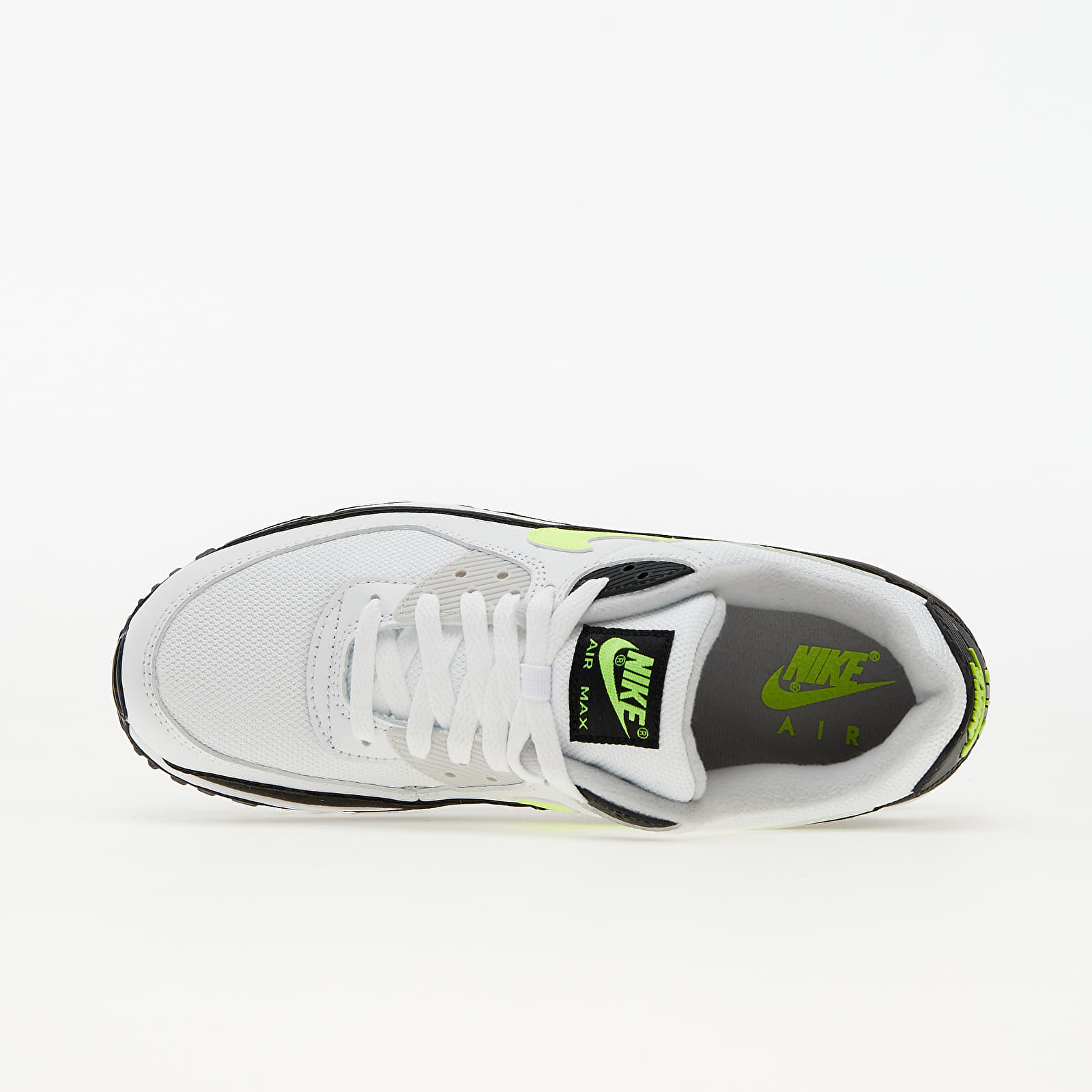 Herren Sneaker und Schuhe Nike Air Max 90 White/ Hot Lime-Black-Neutral Grey