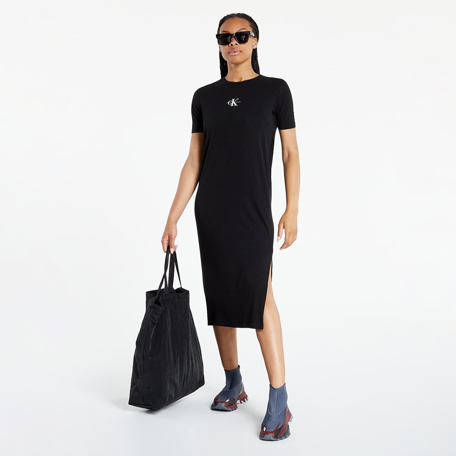 Šaty Calvin Klein Jeans Rib Maxi T-Shirt Dress Ck Black