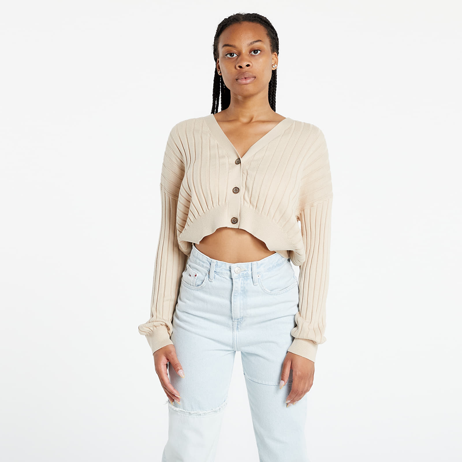 Sweaters Tommy Jeans Crop Essential Rib Cardigan Smooth Stone