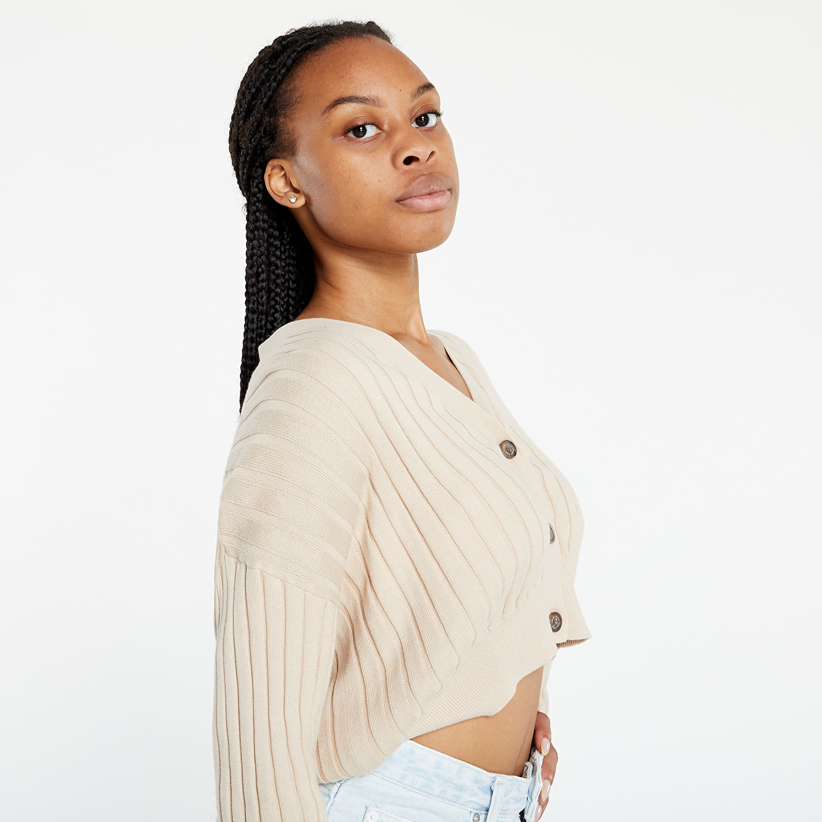 Svetre Tommy Jeans Crop Essential Rib Cardigan Smooth Stone
