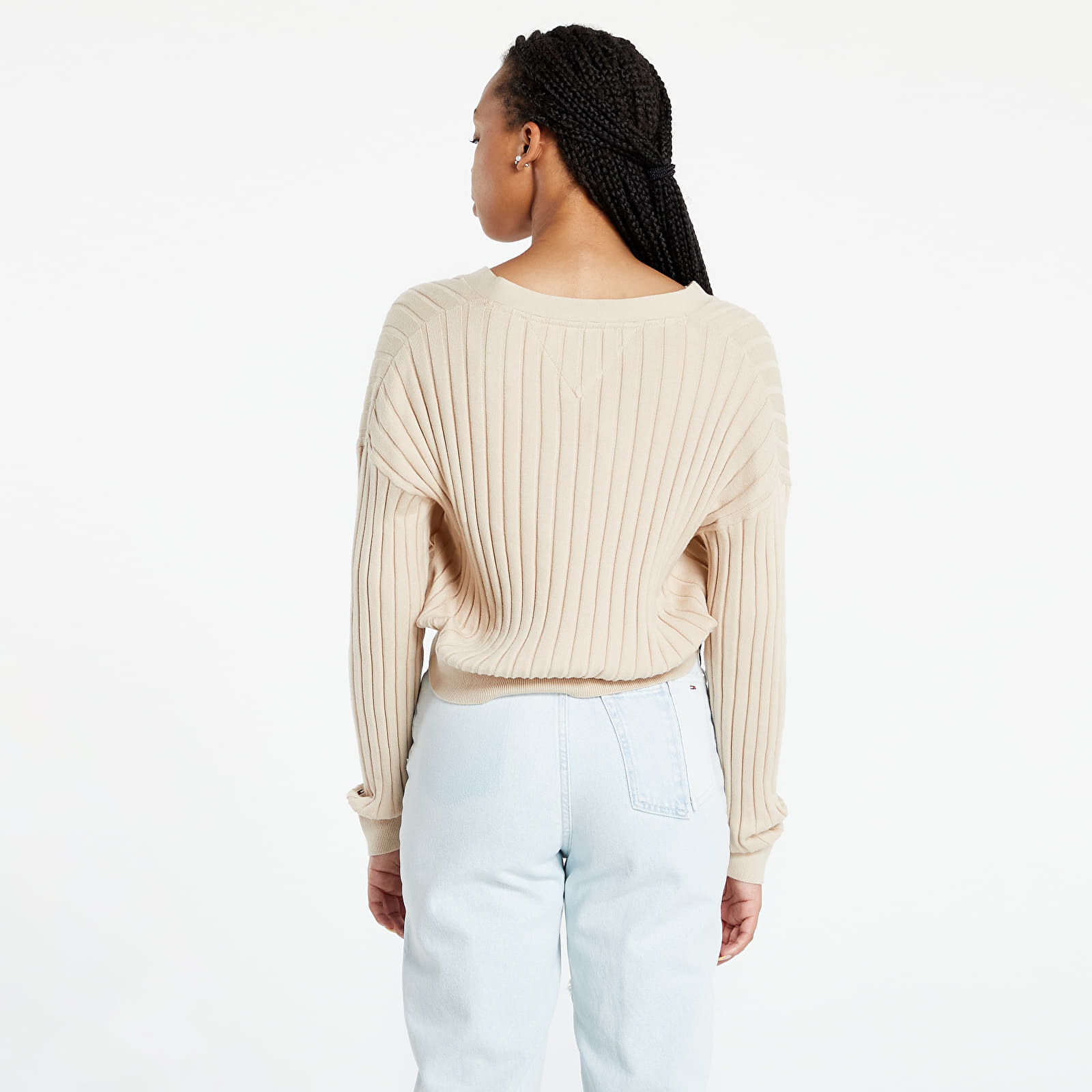 Svetre Tommy Jeans Crop Essential Rib Cardigan Smooth Stone