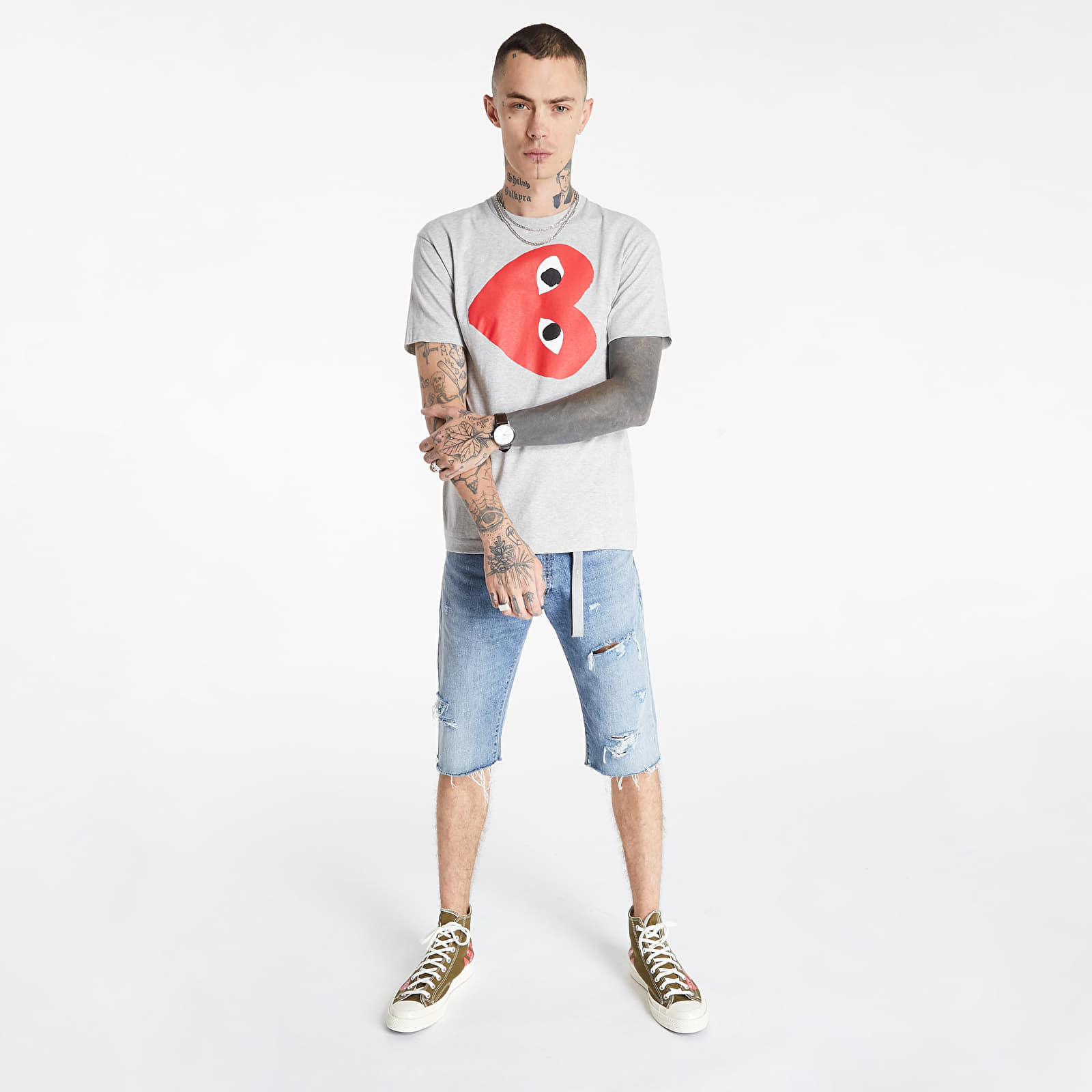 T-shirts Comme des Garçons PLAY Sideways Heart Logo Tee Grey/ Red