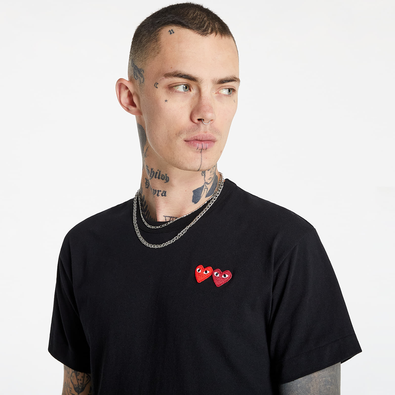 T shirts Comme des Gar ons PLAY Double Heart Tee Black Footshop