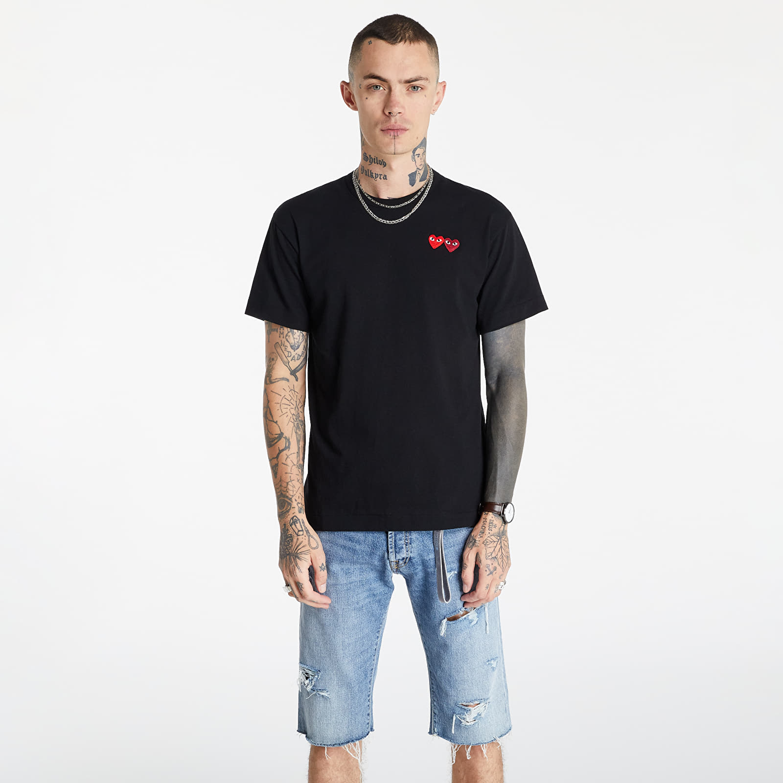 T-shirts Comme des Garçons PLAY Double Heart Tee Black