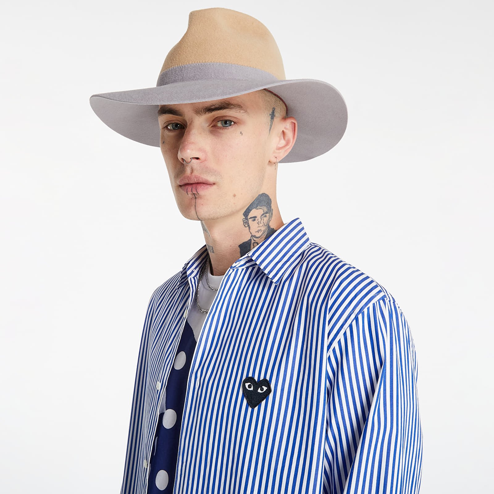 Camisas Comme des Garçons PLAY Black Heart Striped Shirt Blue/ White