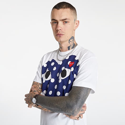 T shirts Comme des Gar ons PLAY Big Blue Polka Dot Heart Tee White