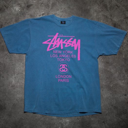 T-Shirts and shirts Stüssy World Tour Pigment Dyed Tee Navy