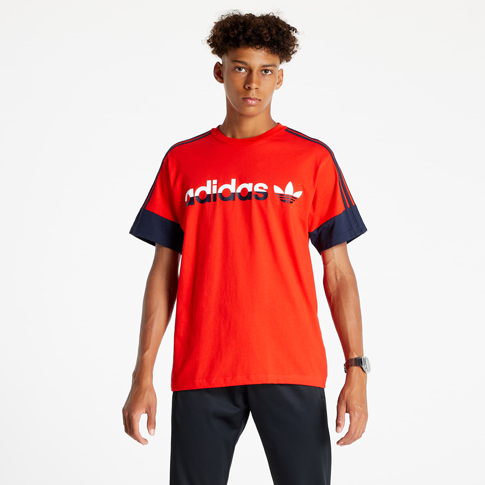 T-shirts adidas 3 Stripe Split Tee Red/ Legend Ink