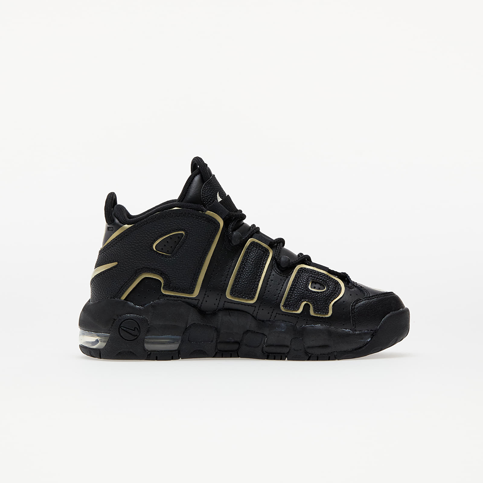 Nike uptempo black and clearance gold