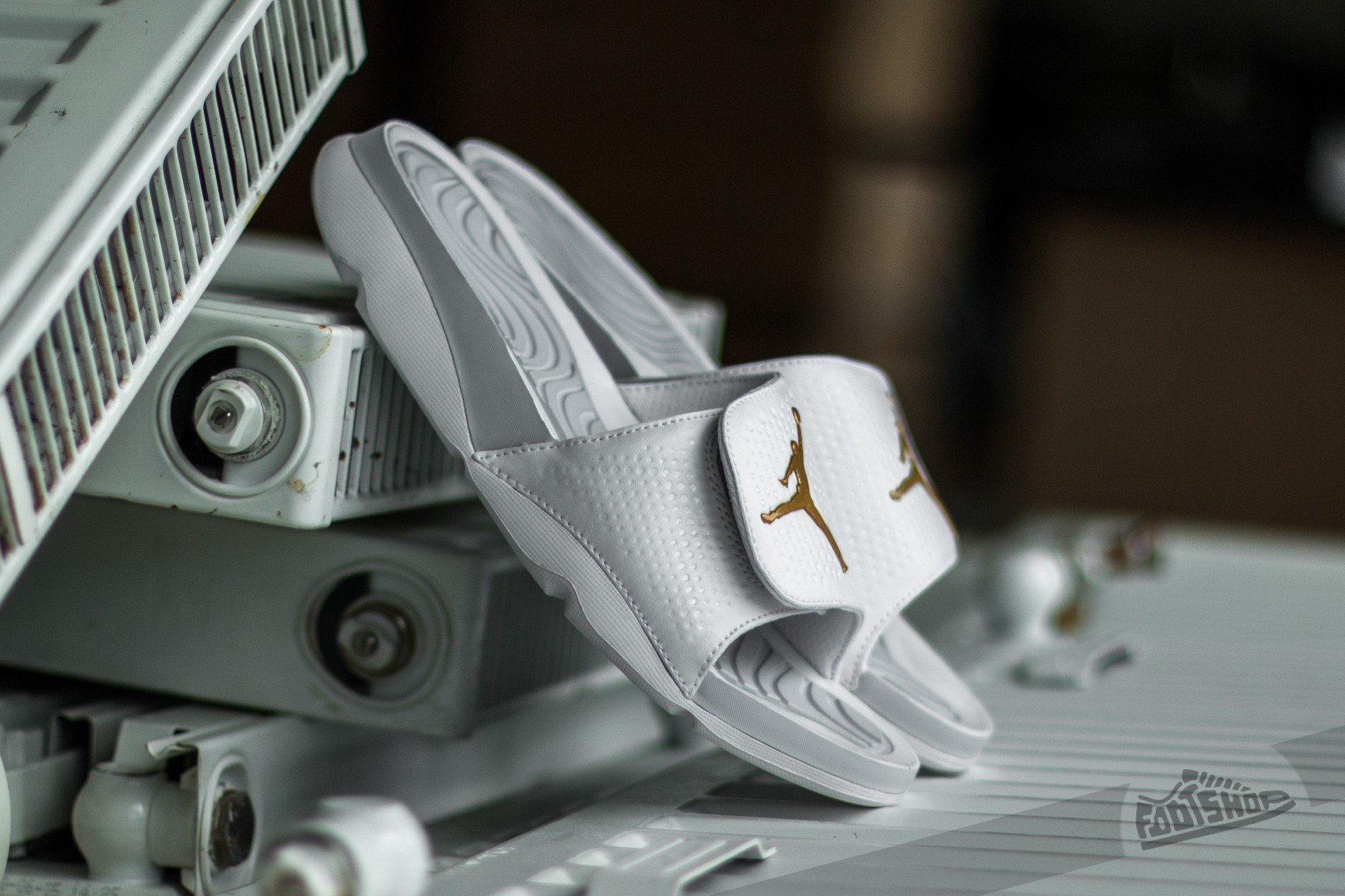 White and gold jordan slides on sale