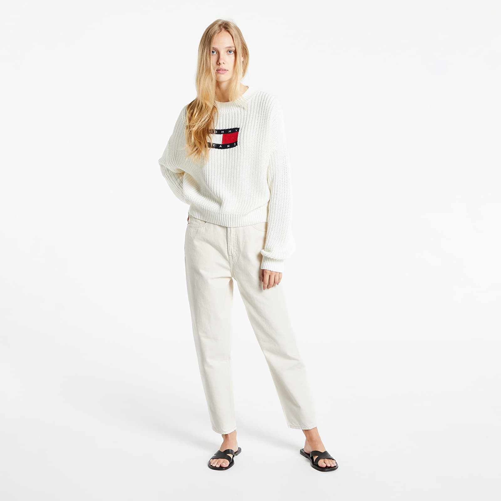 Maglioni Tommy Jeans Center Flag Sweater Snow White
