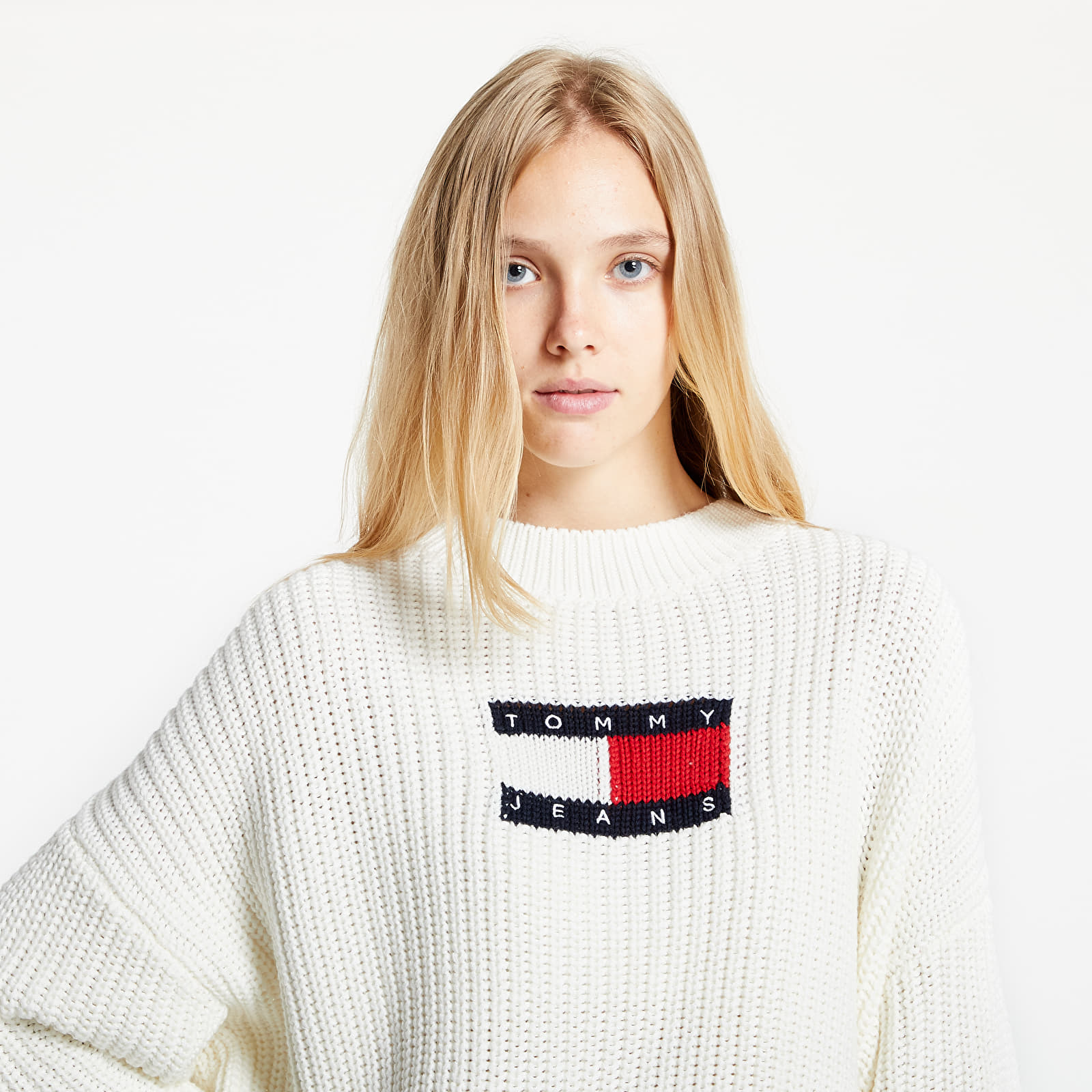 Maglioni Tommy Jeans Center Flag Sweater Snow White