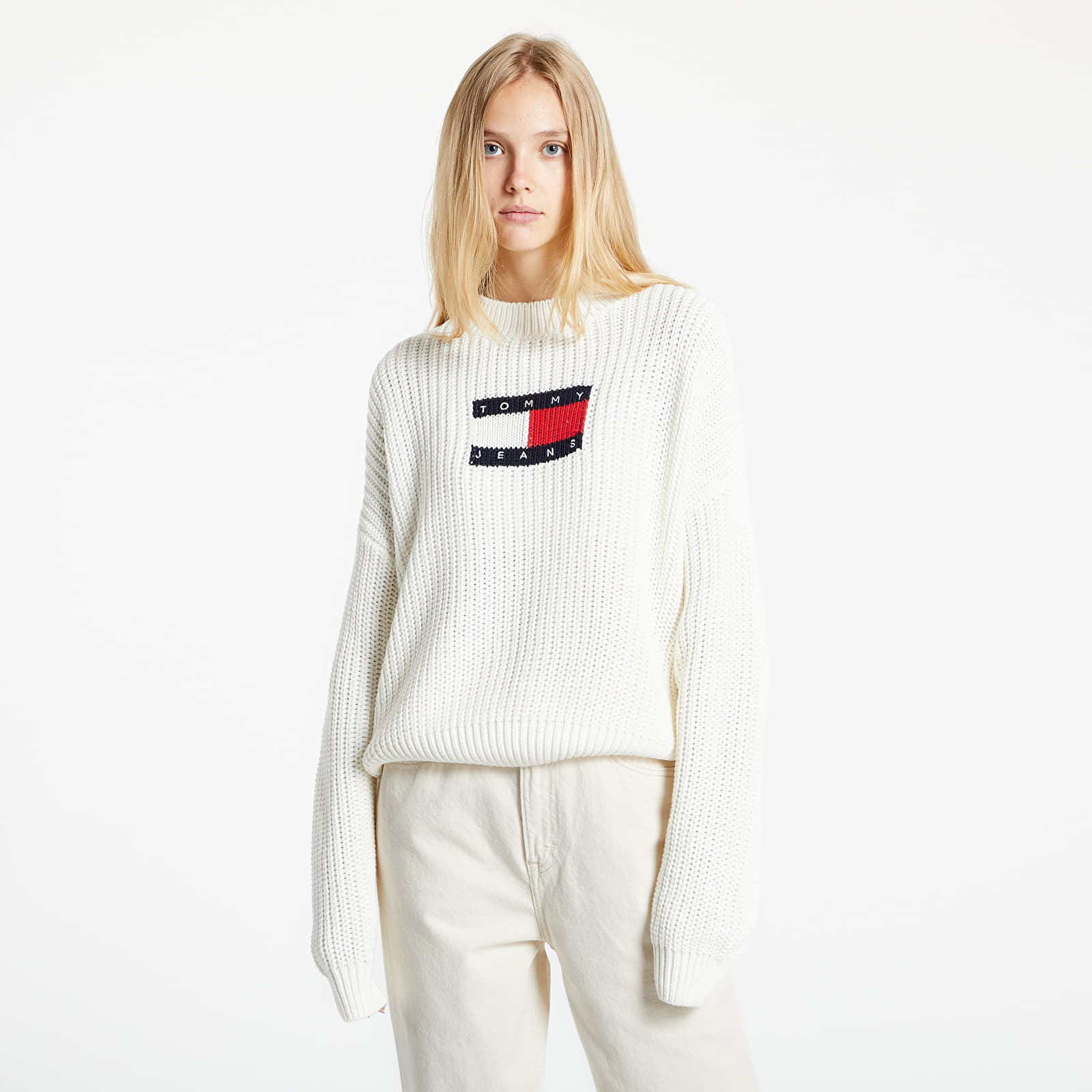 Maglioni Tommy Jeans Center Flag Sweater Snow White