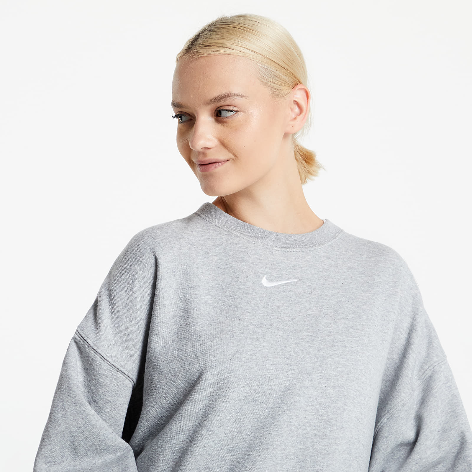 Mikiny Nike Sportswear Women's Oversized Fleece Crew Dk Grey Heather/ Base Grey/ White