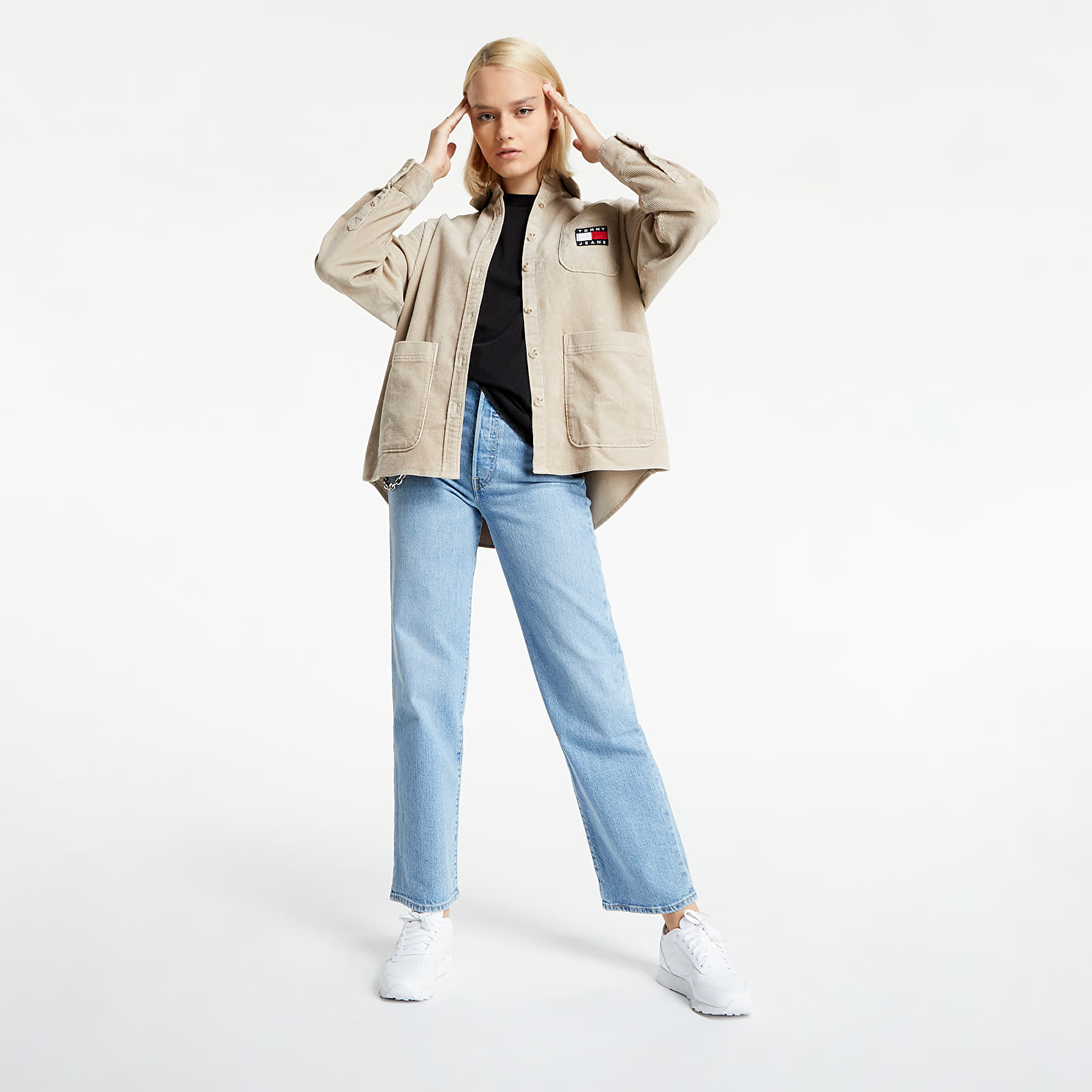 Striukės Tommy Jeans Oversized Corduroy Shirt Soft Beige