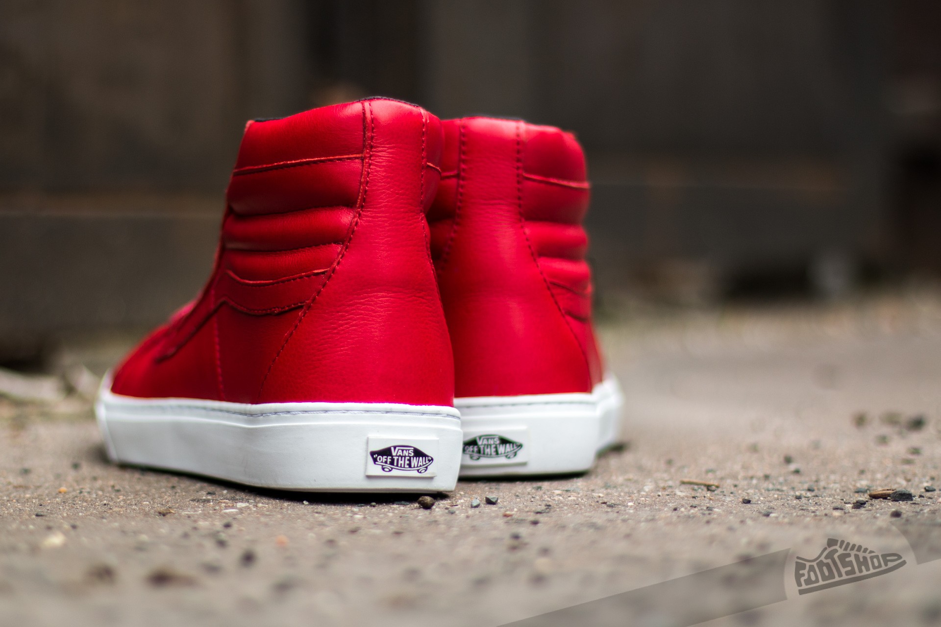 Red leather high top vans on sale