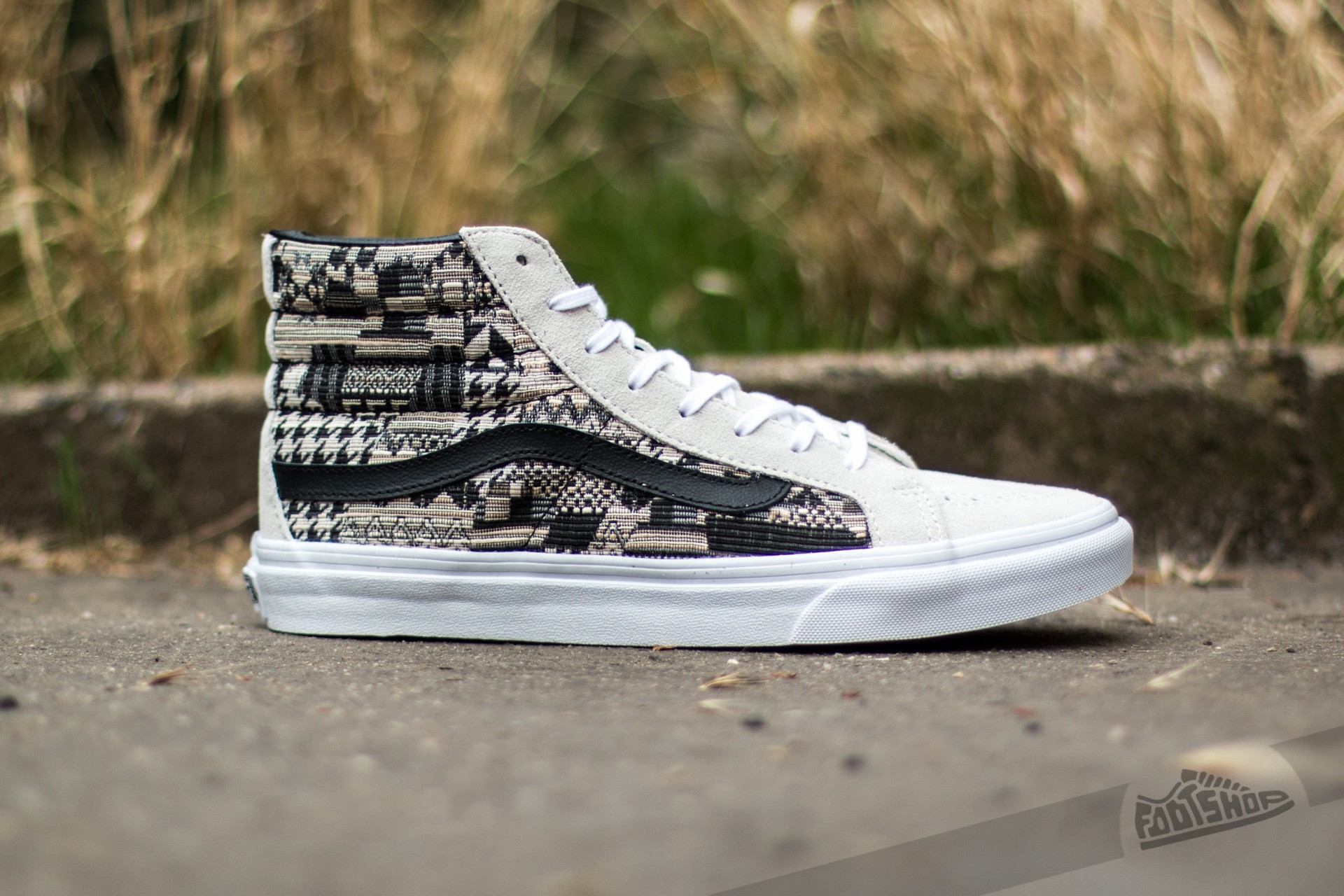 Women s shoes Vans Sk8 Hi Slim Italian Weave White Black Footshop