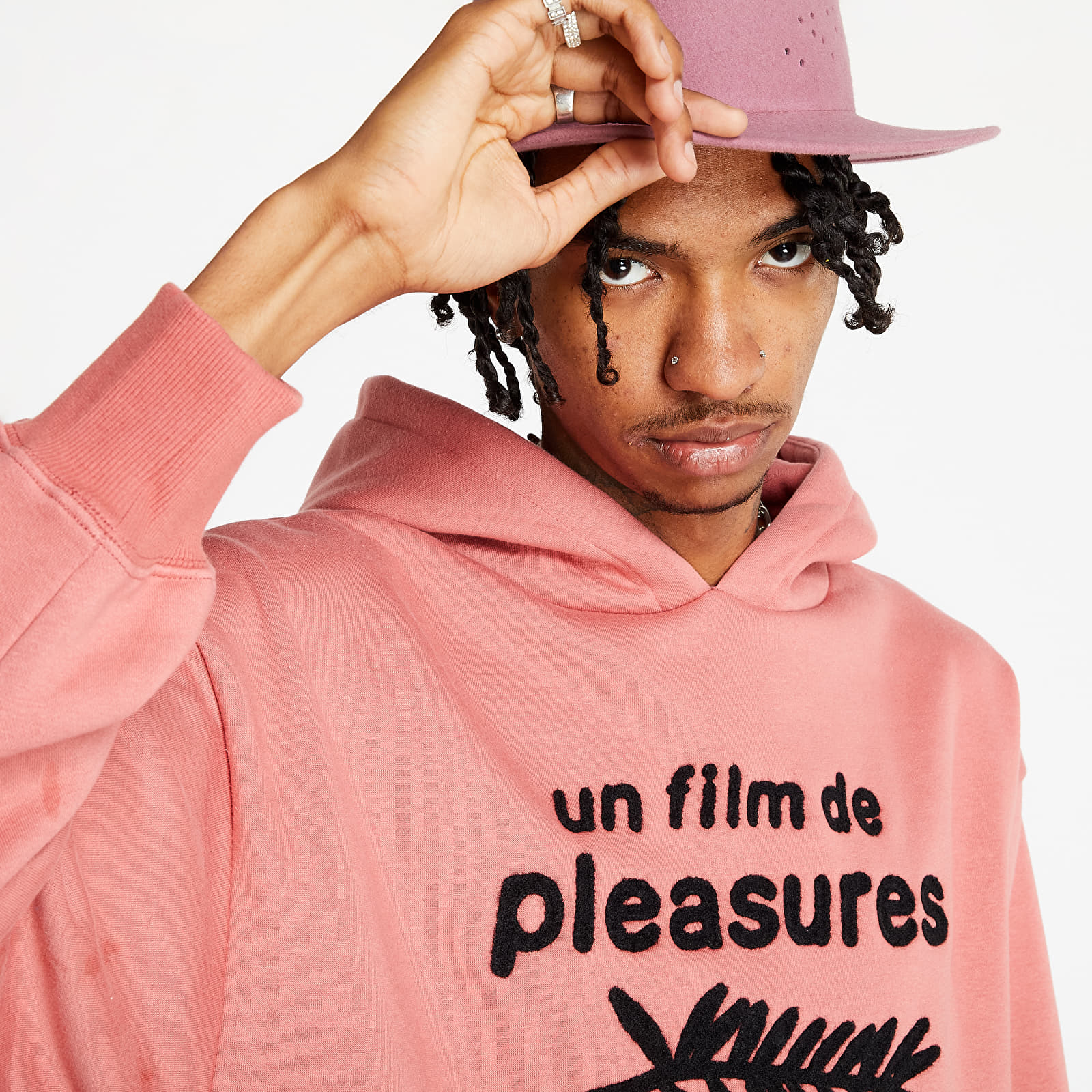 Pleasures shop pink hoodie