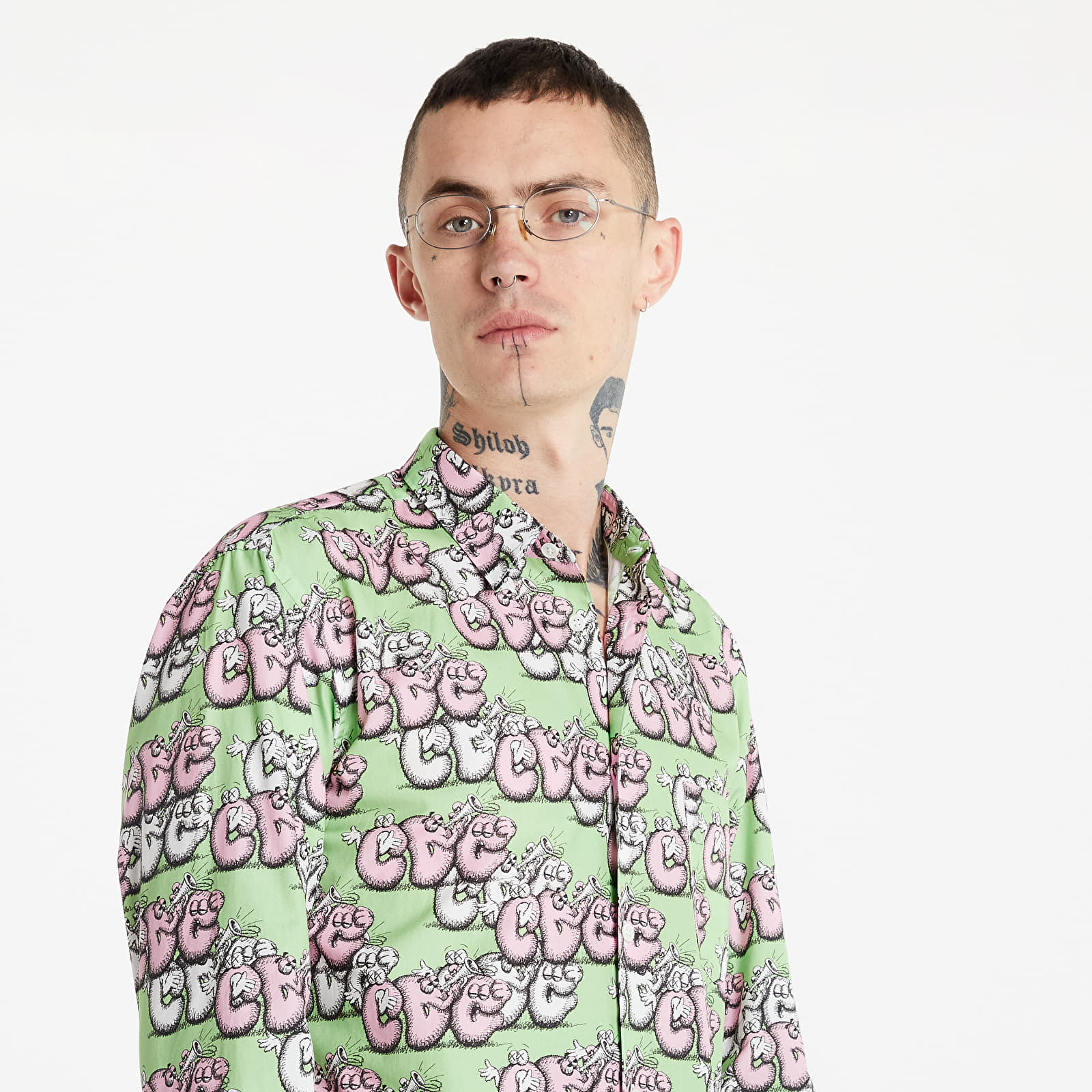 Shirts Comme des Garçons SHIRT x KAWS Mens Shirt Woven Green/ Pink