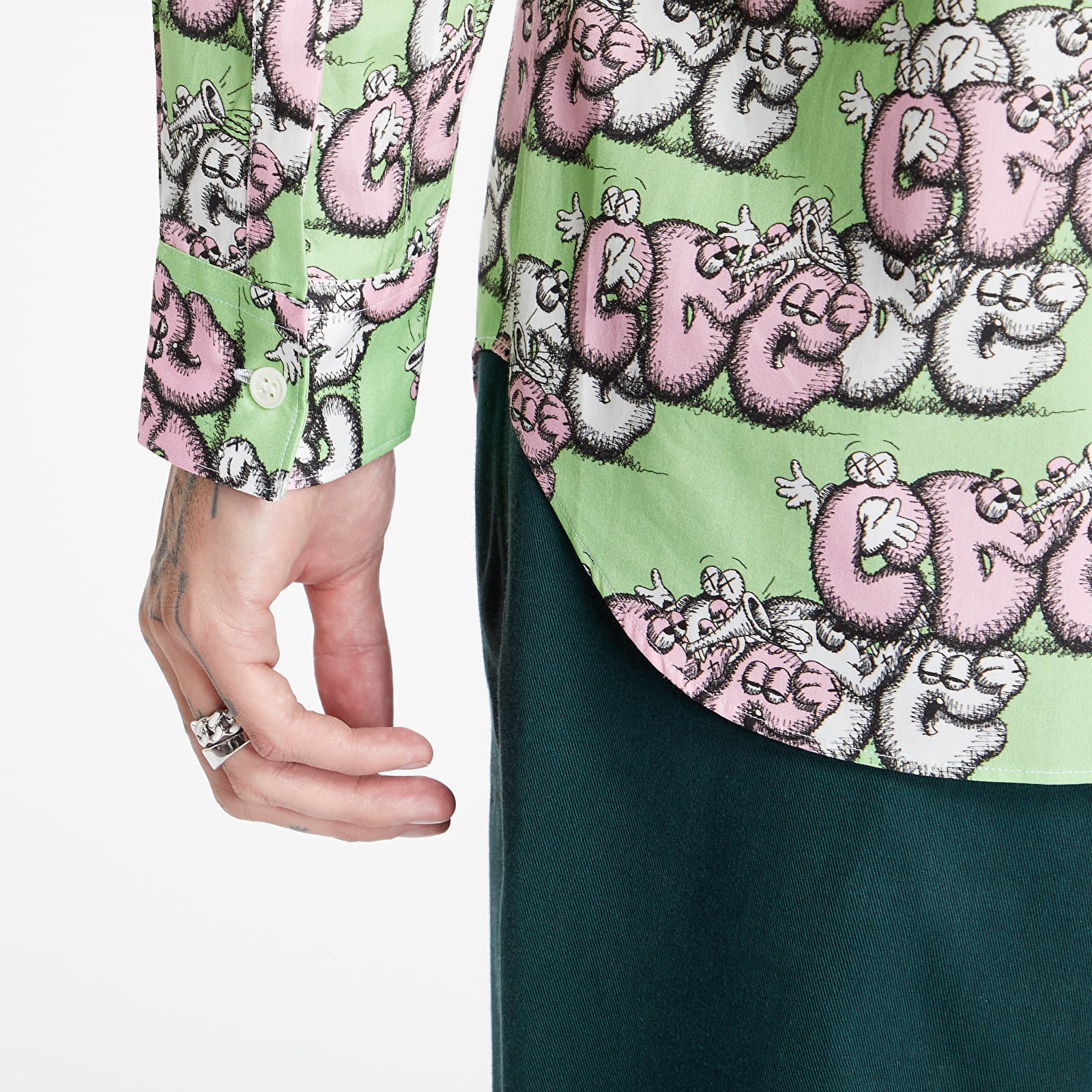 Shirts Comme des Garçons SHIRT x KAWS Mens Shirt Woven Green/ Pink