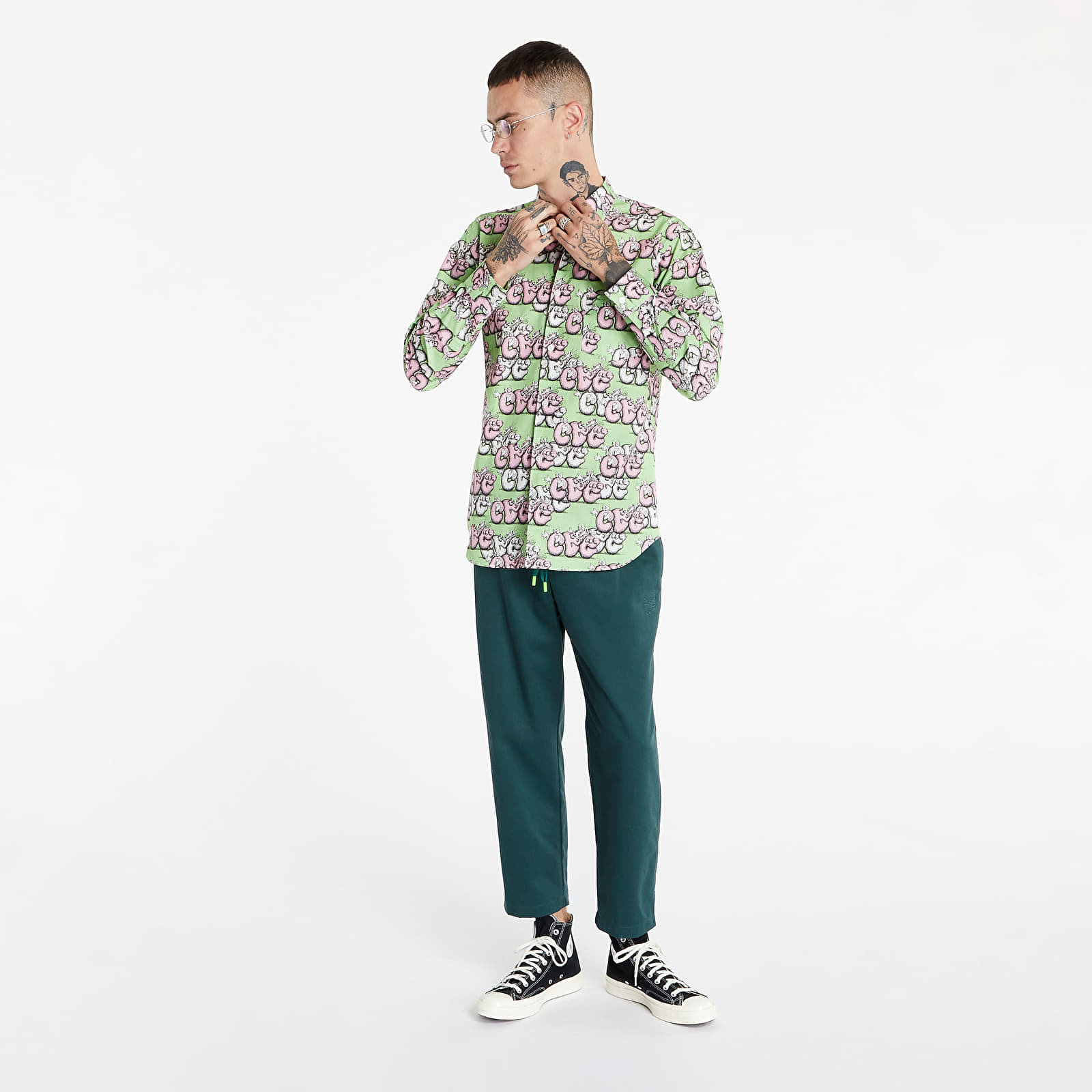 Shirts Comme des Garçons SHIRT x KAWS Mens Shirt Woven Green/ Pink