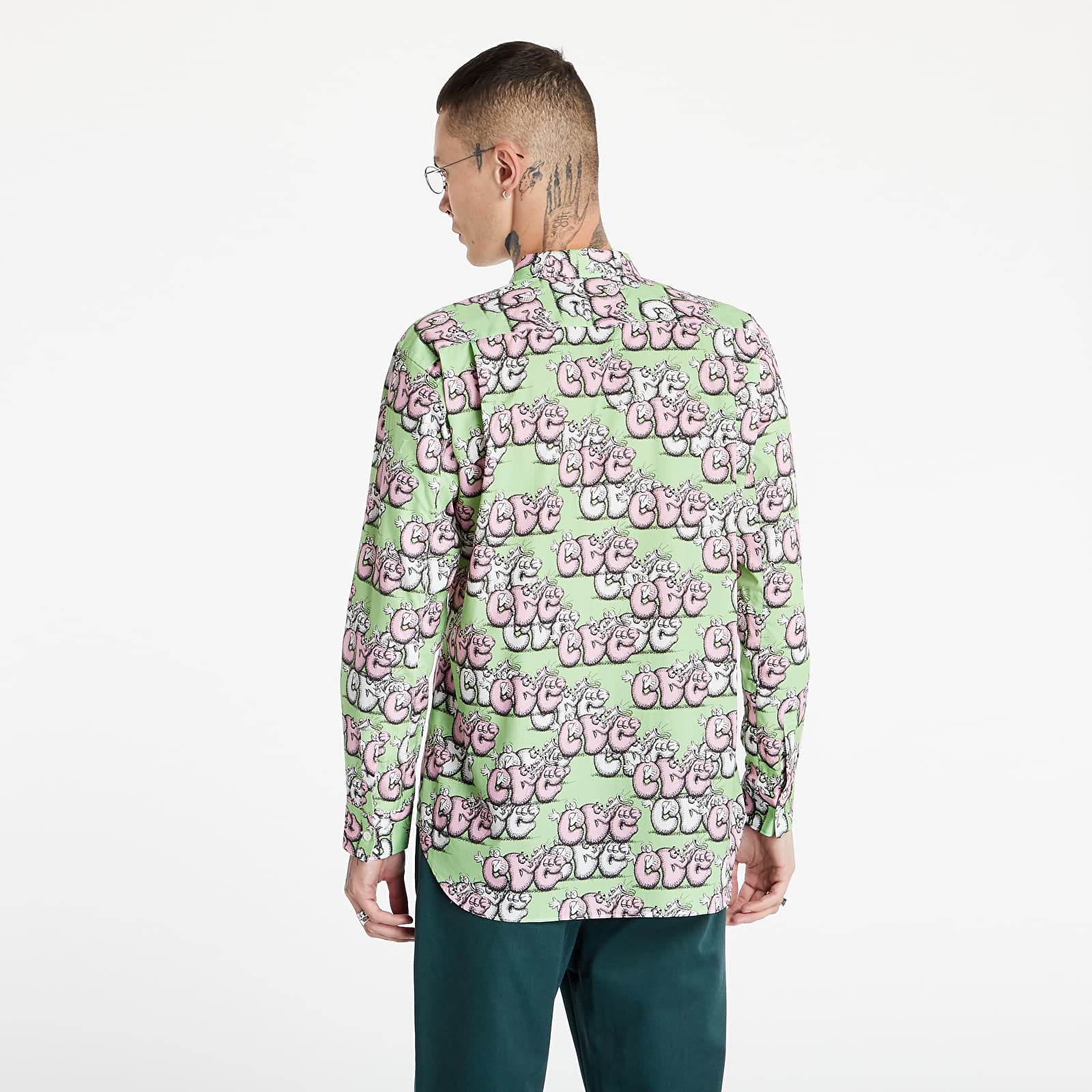 Shirts Comme des Garçons SHIRT x KAWS Mens Shirt Woven Green/ Pink