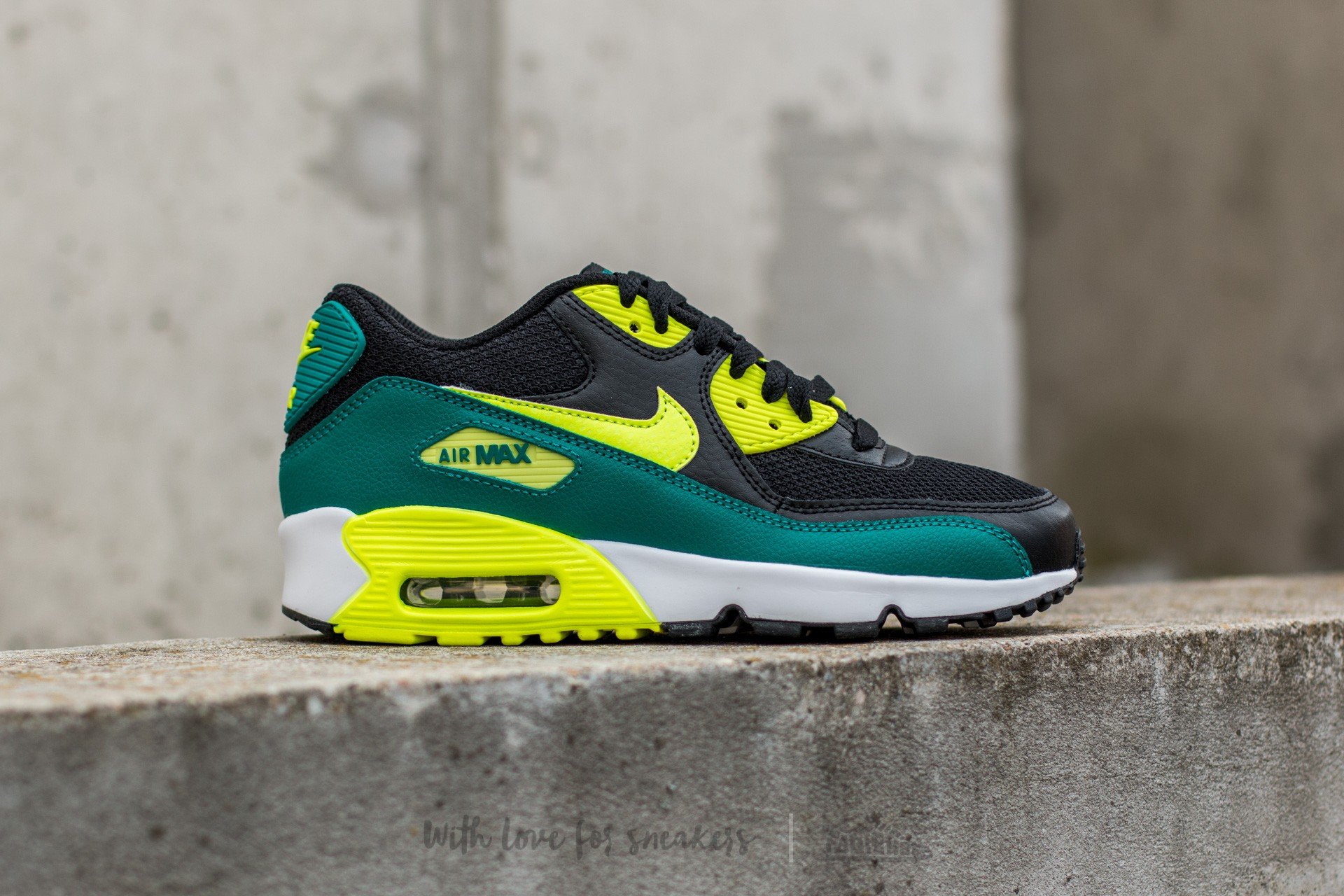 Încălțăminte și sneakerși pentru femei Nike Air Max 90 Mesh (GS) Black/ Volt-Rio Teal-White