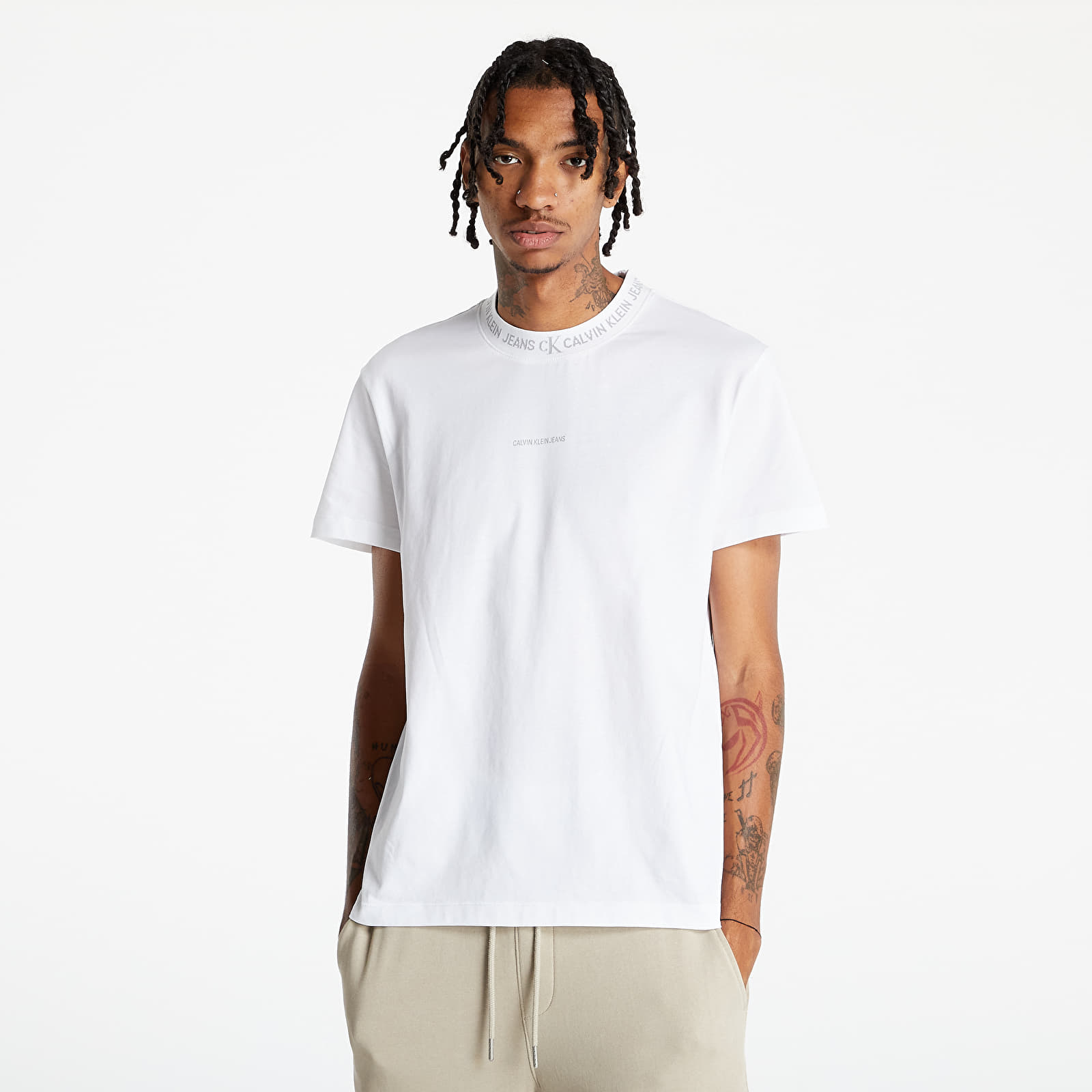 Jacquard Short Logo Sleeve Bright T-shirts | Klein White Calvin Footshop Tee Jeans