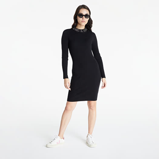 Kleider Calvin Klein Jeans Intarsia Logo Cut Out Rib Dress Ck Black |  Footshop