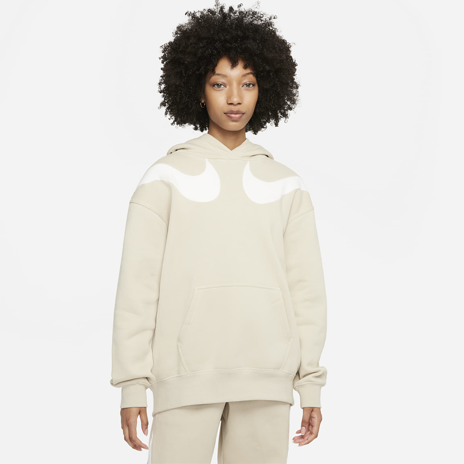 Puloverji   Nike Sportswear Swoosh W Oversized Fleece Hoodie (Plus Size) Rattan/ Sail/ Sail