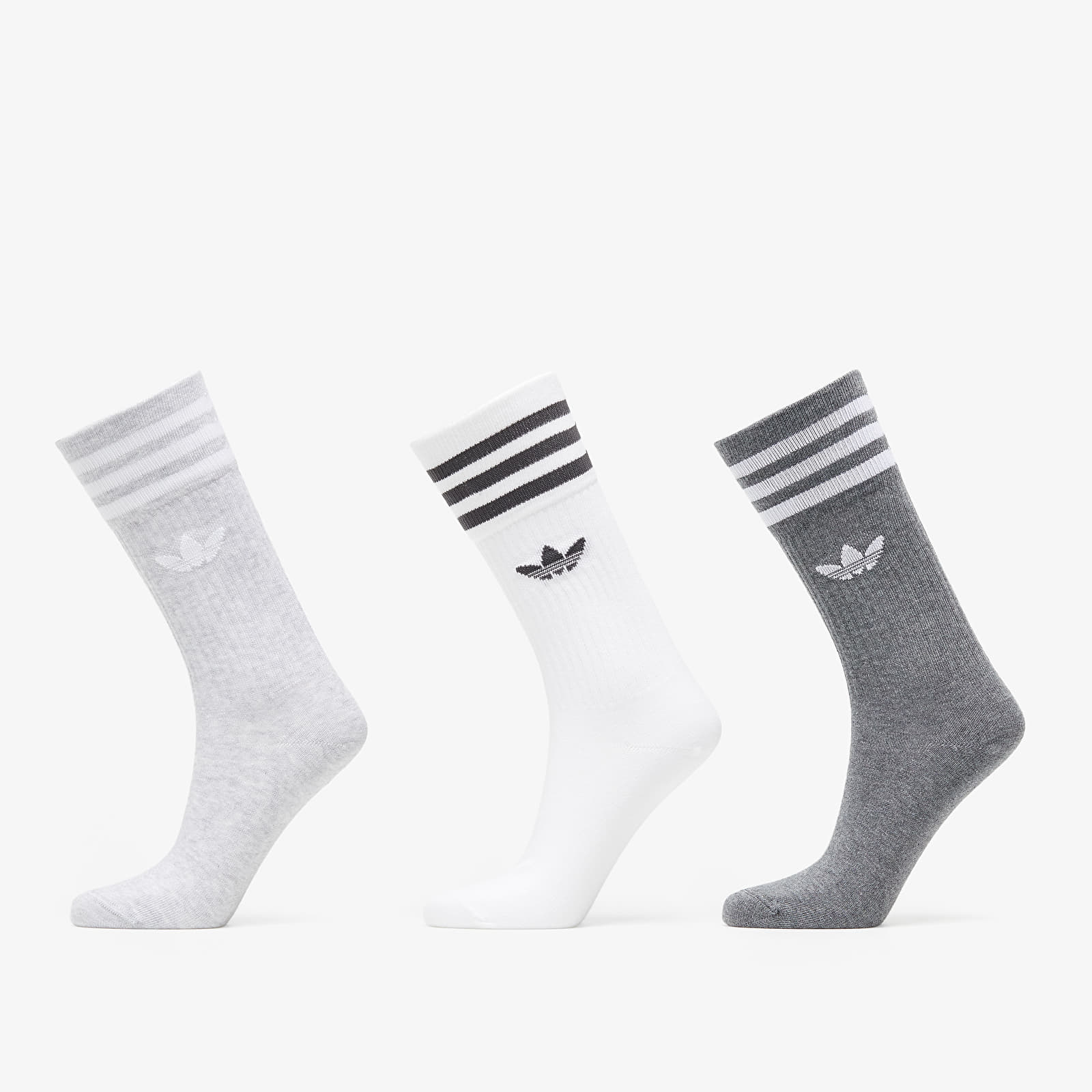 Zeķes adidas Solid Crew Sock 3-Pack White/ Light Grey Heather/ Dark Grey Heather