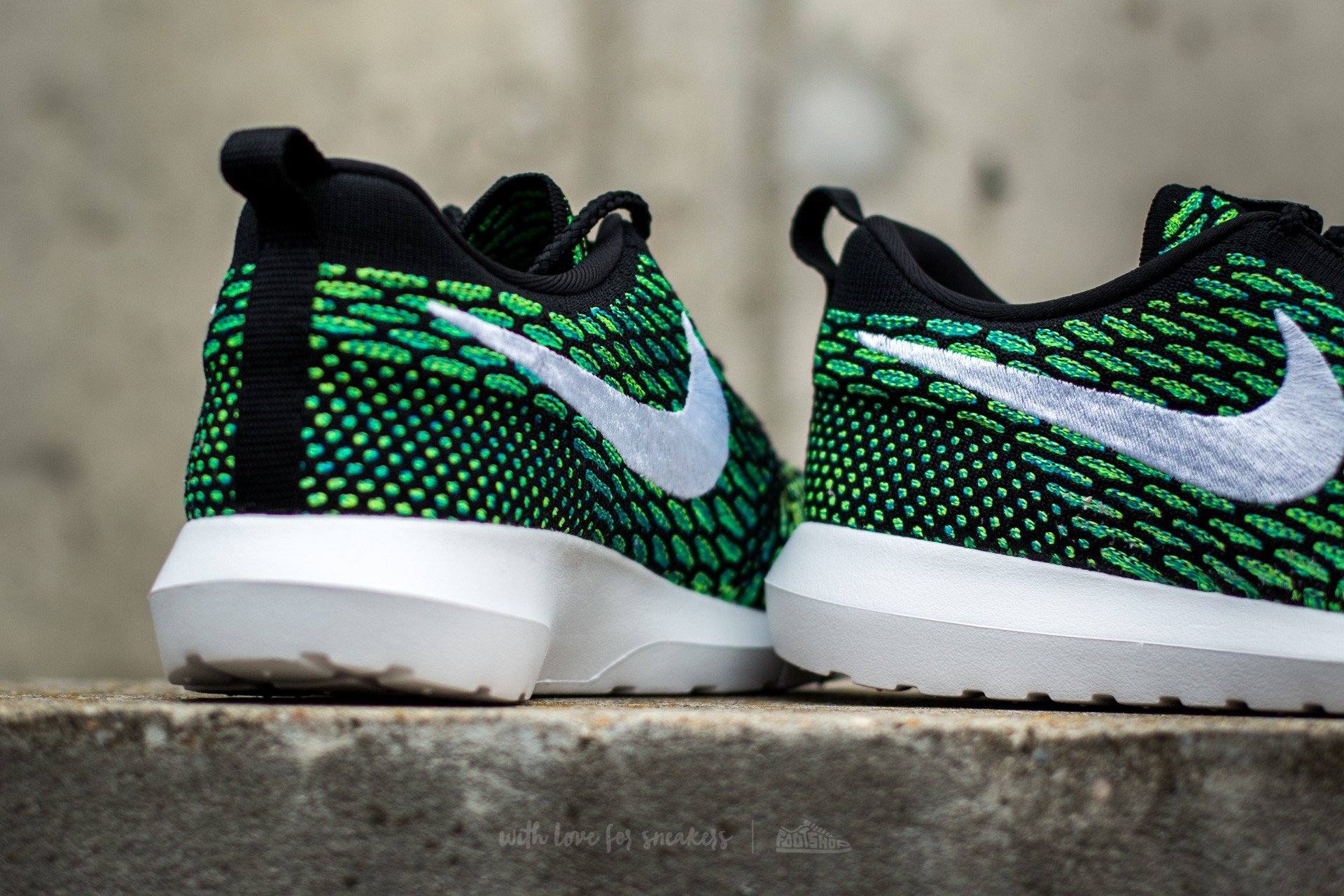 Men s shoes Nike Roshe NM Flyknit Black White Voltage Green Volt Footshop
