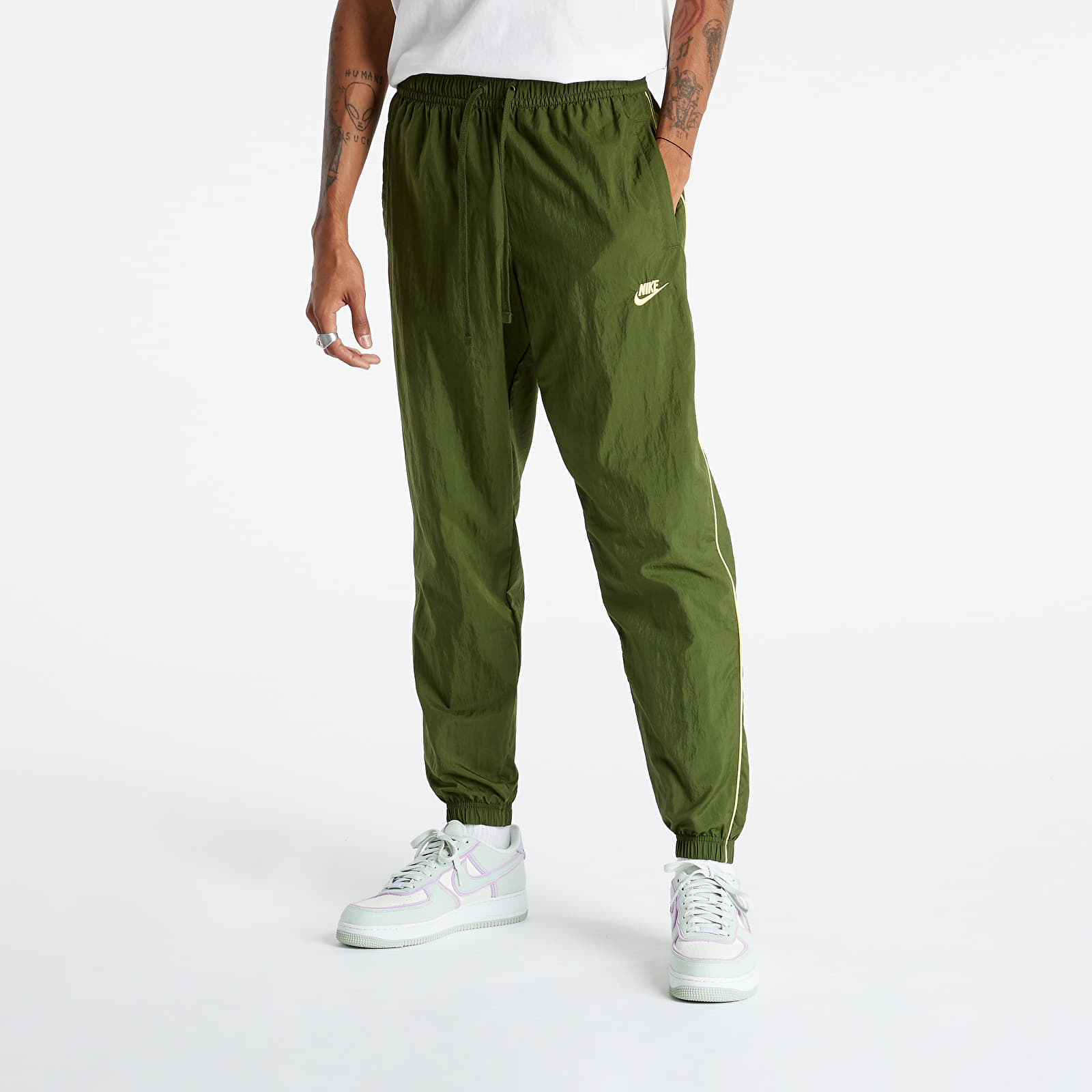 Nike Men's Classic Nylon Track Athletic Pants Army Green/Neon Size