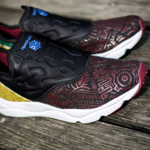 Reebok Furylite Slip On African Pack Black White Merlot Green