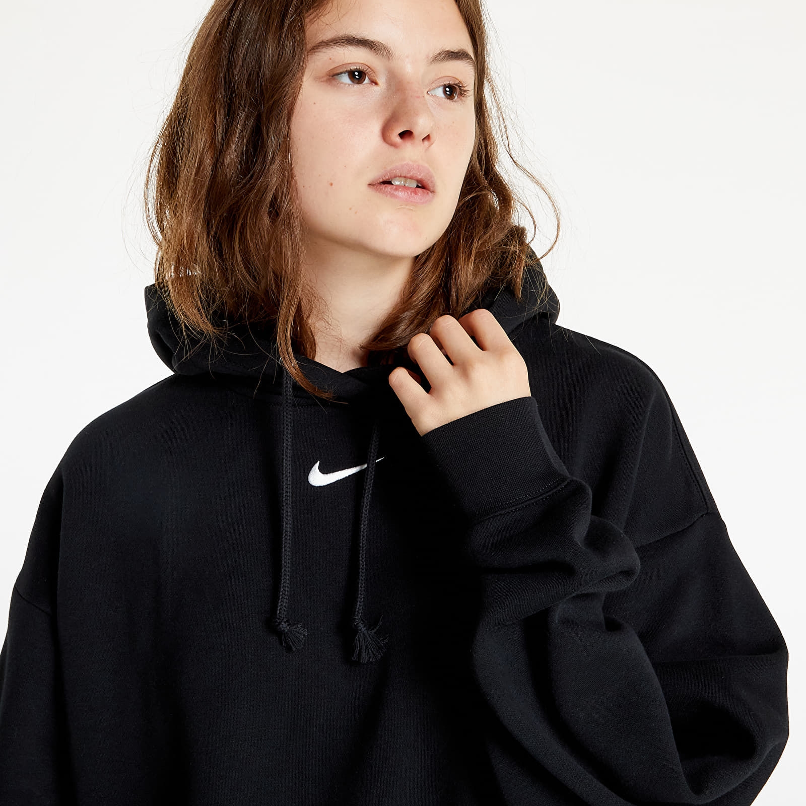 Nike mini swoosh new arrivals oversized hoodie in blac