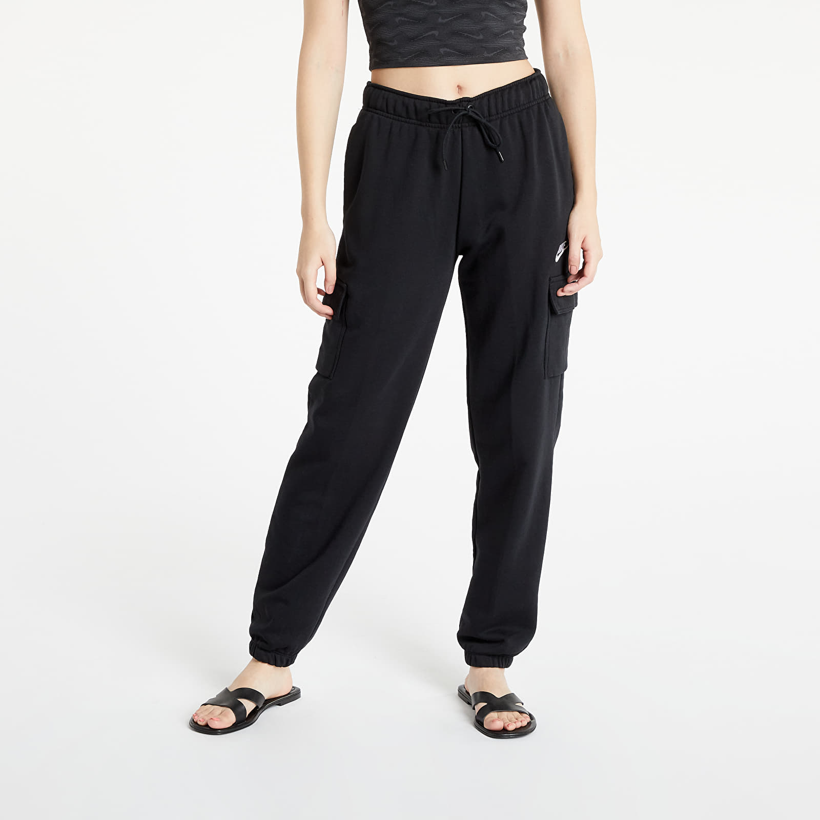 Nike - nsw essential fleece mid-rise cargo pants black/ white