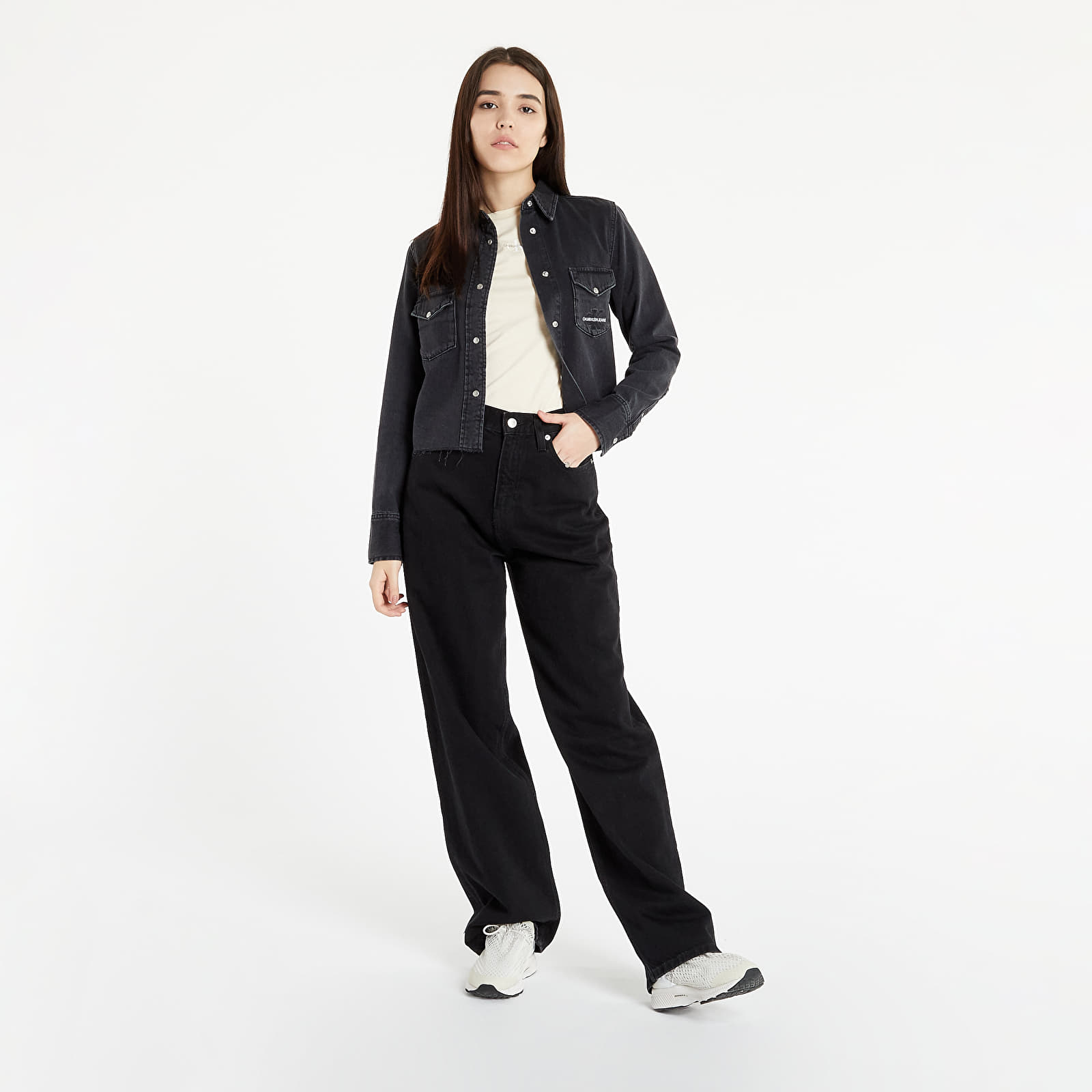 Košile Calvin Klein Jeans Cropped Modern Essential Shirt Denim Black