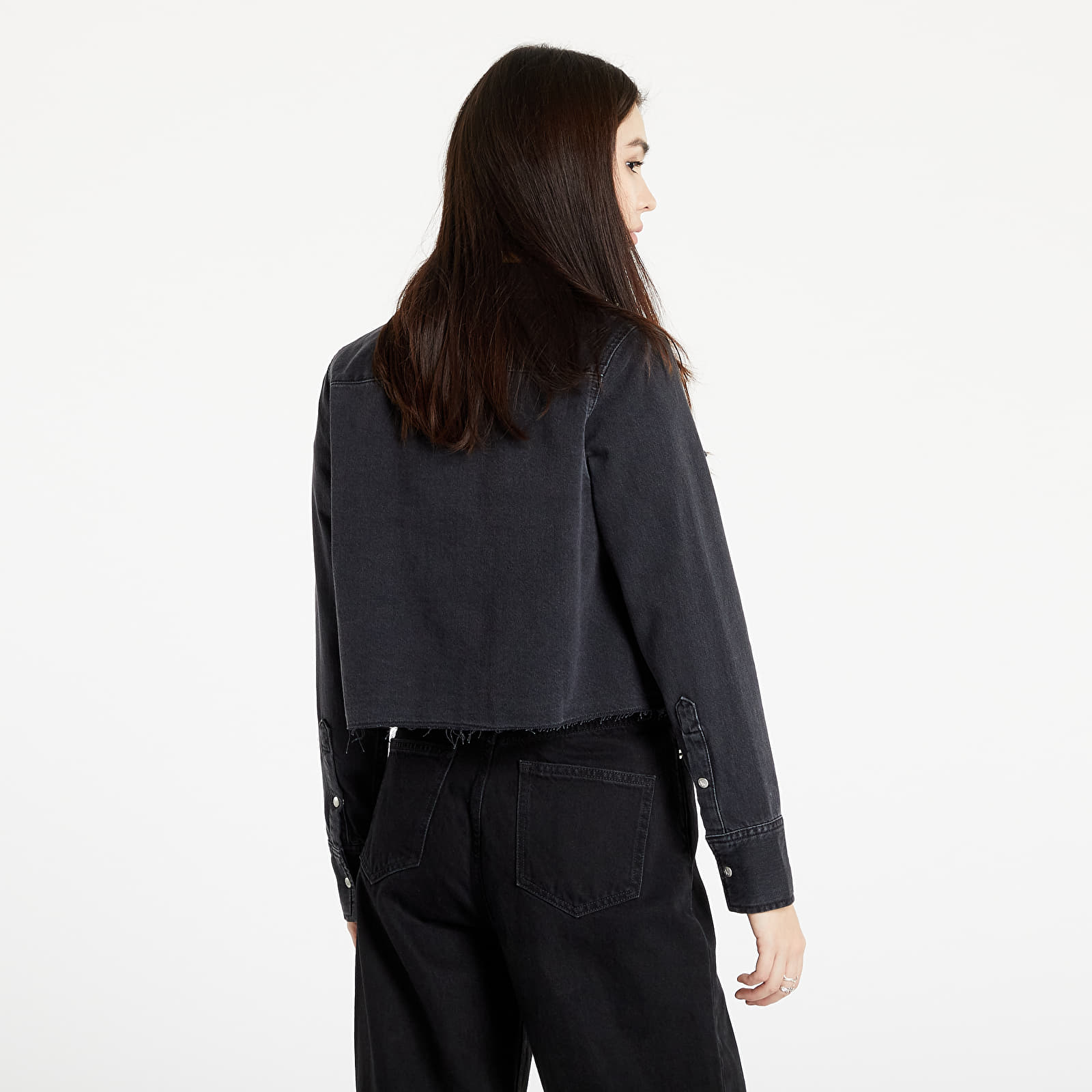 Košile Calvin Klein Jeans Cropped Modern Essential Shirt Denim Black