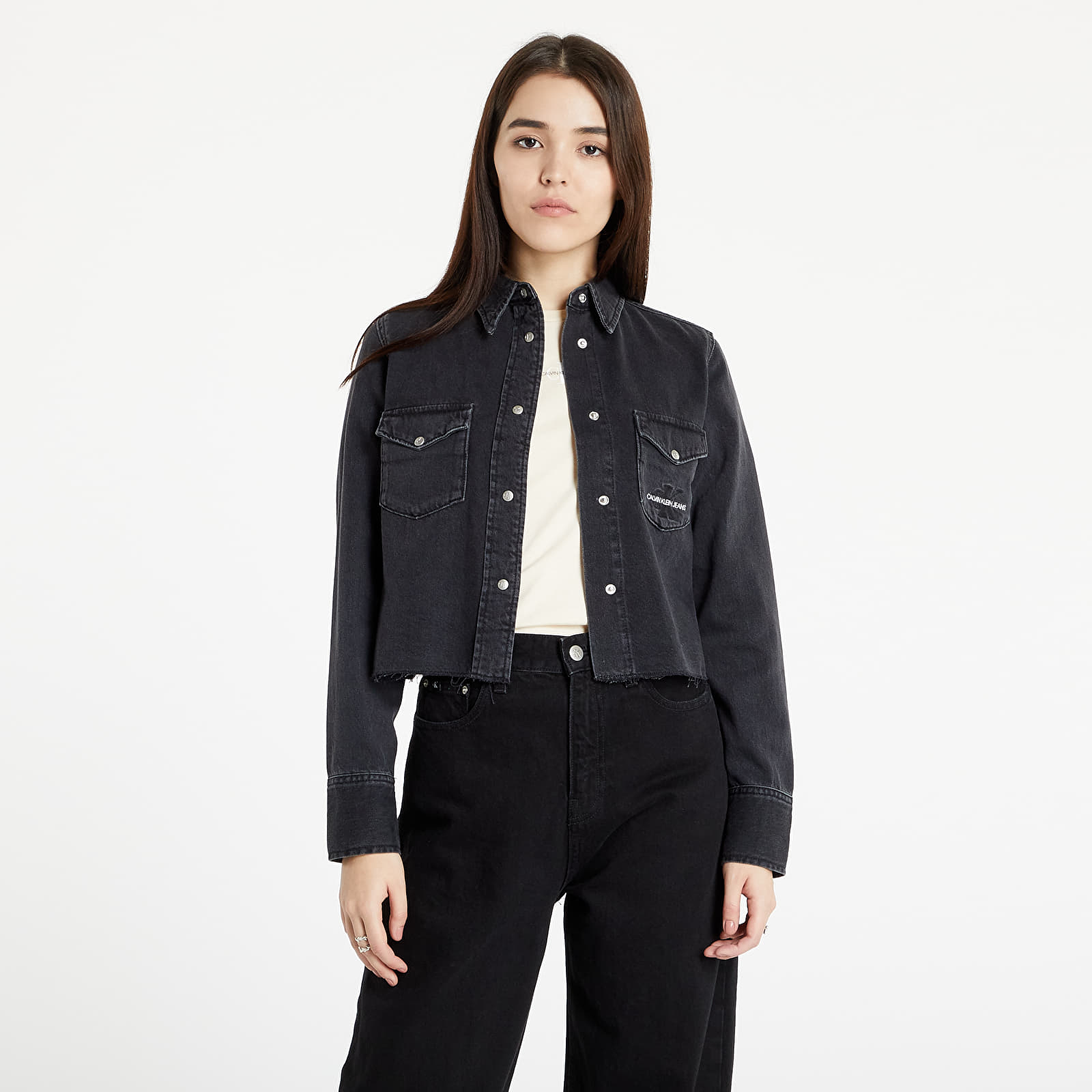 Košile Calvin Klein Jeans Cropped Modern Essential Shirt Denim Black