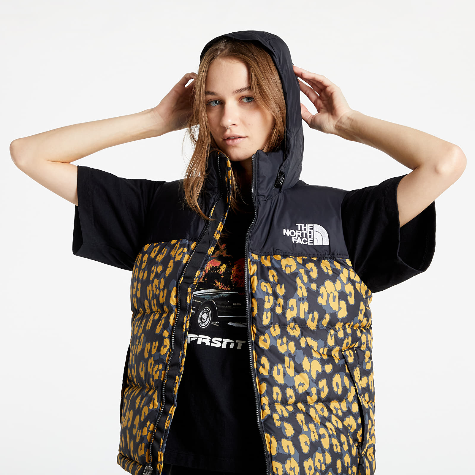 Vests The North Face W Printed 1996 Retro Nuptse Vest Arrow Wood Yellow Leopard Footshop