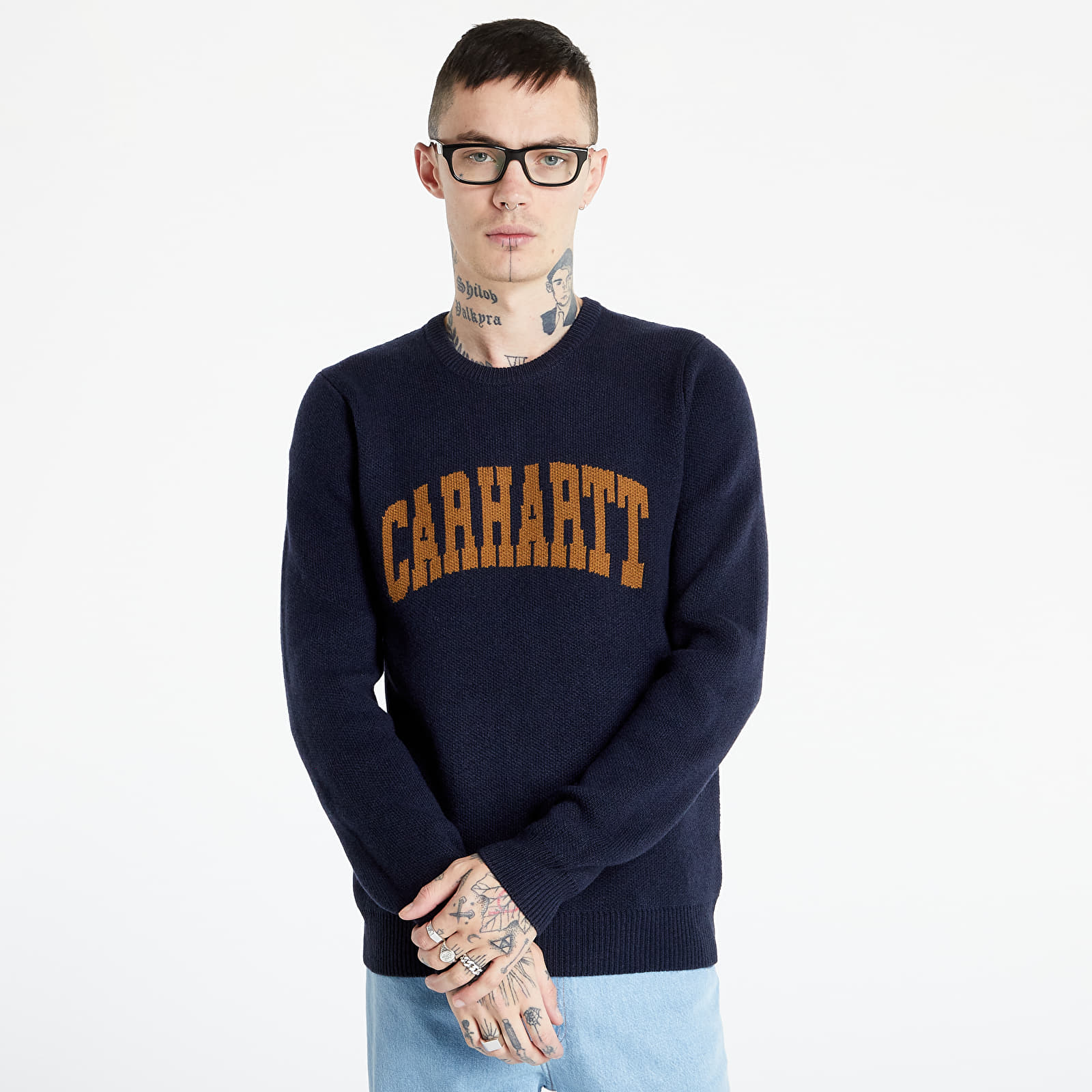 Pulls Carhartt WIP University Script Sweater Dark Navy/ Hamilton Brown |  Footshop